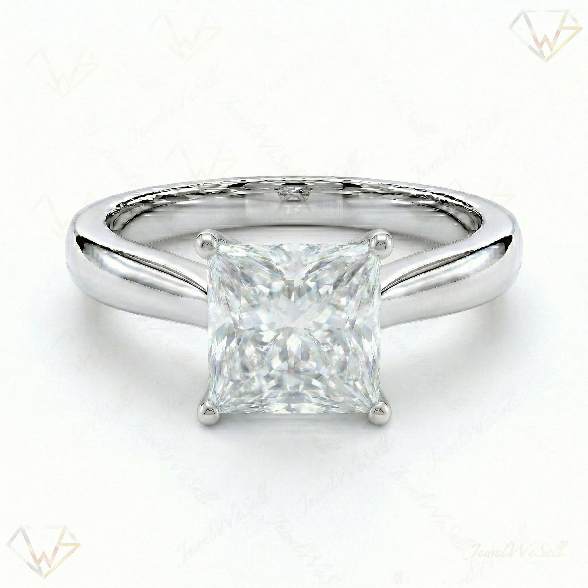 2.00 ct EF VS Lab Grown Diamond Princess Cut Prong Set Solitaire Engagement Ring in 10k White Gold