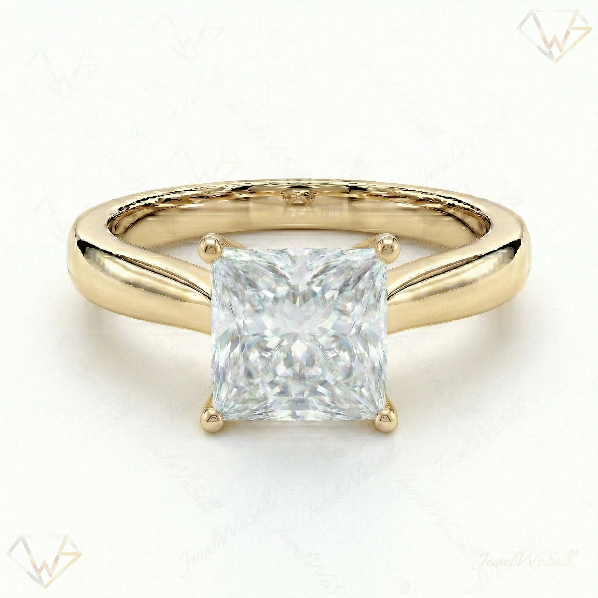 2.00 ct EF VS Lab Grown Diamond Princess Cut Prong Set Solitaire Engagement Ring in 10k Yellow Gold