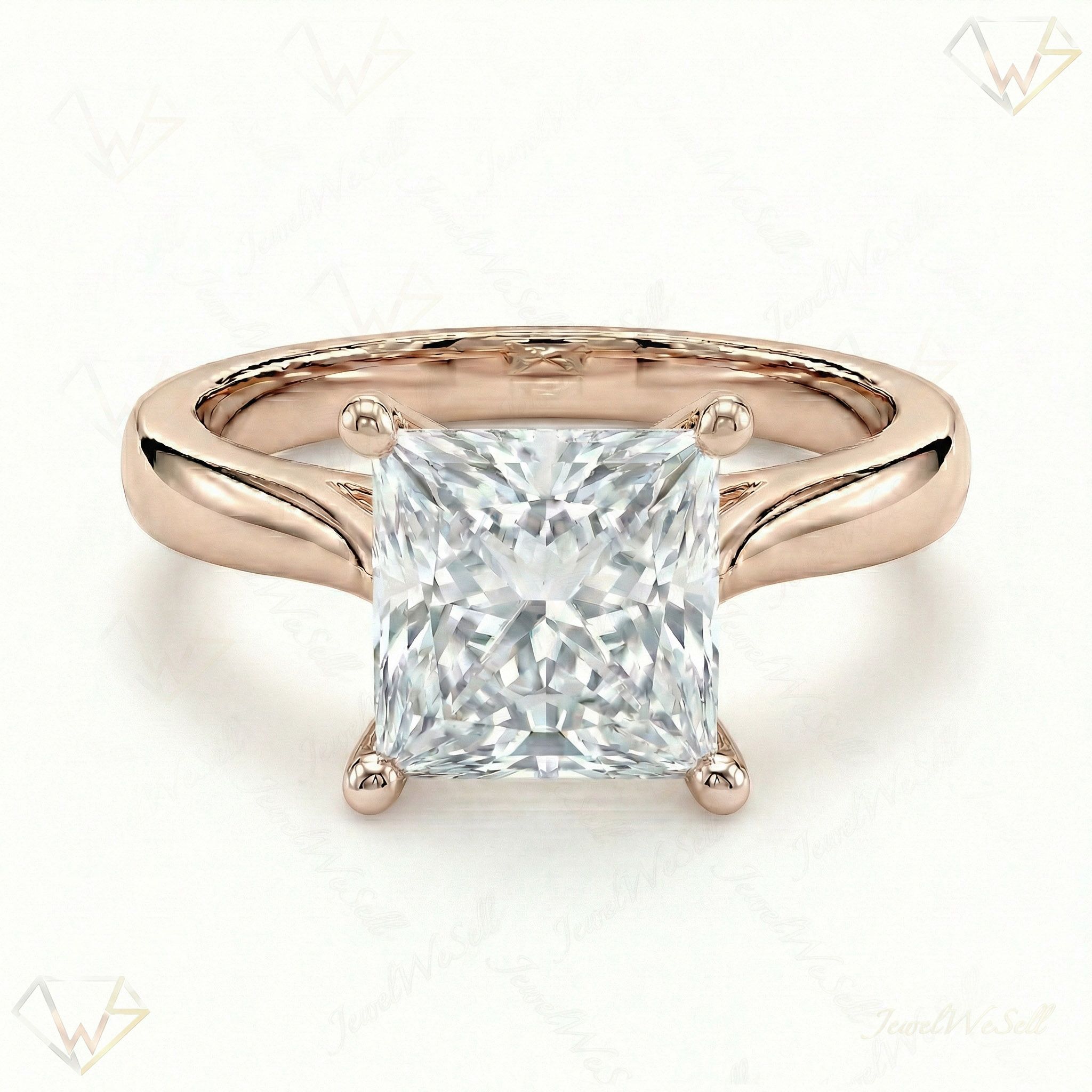 3.00 ct EF VS Lab Grown Diamond Princess Cut Prong Set Solitaire Engagement Ring in 10k Rose Gold
