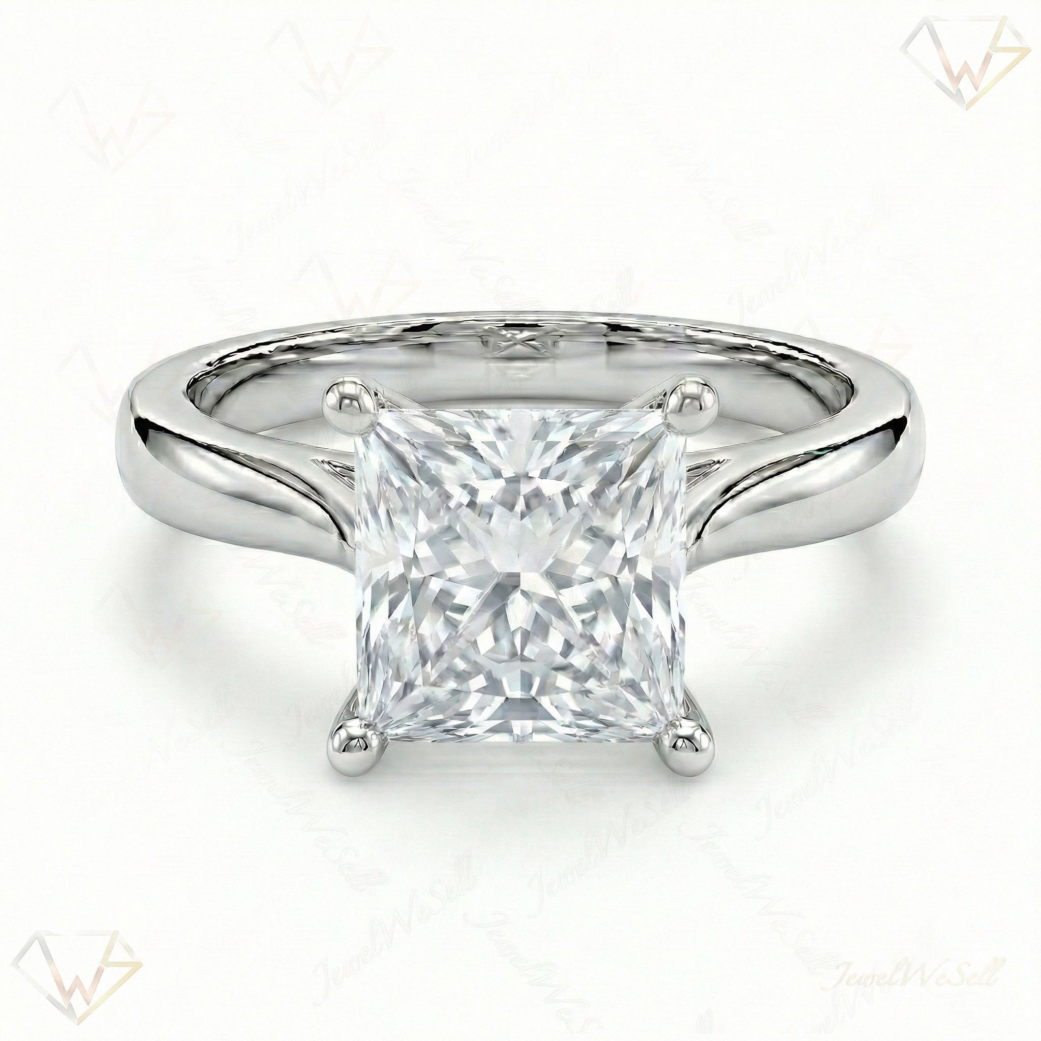 3.00 ct EF VS Lab Grown Diamond Princess Cut Prong Set Solitaire Engagement Ring in 10k White Gold