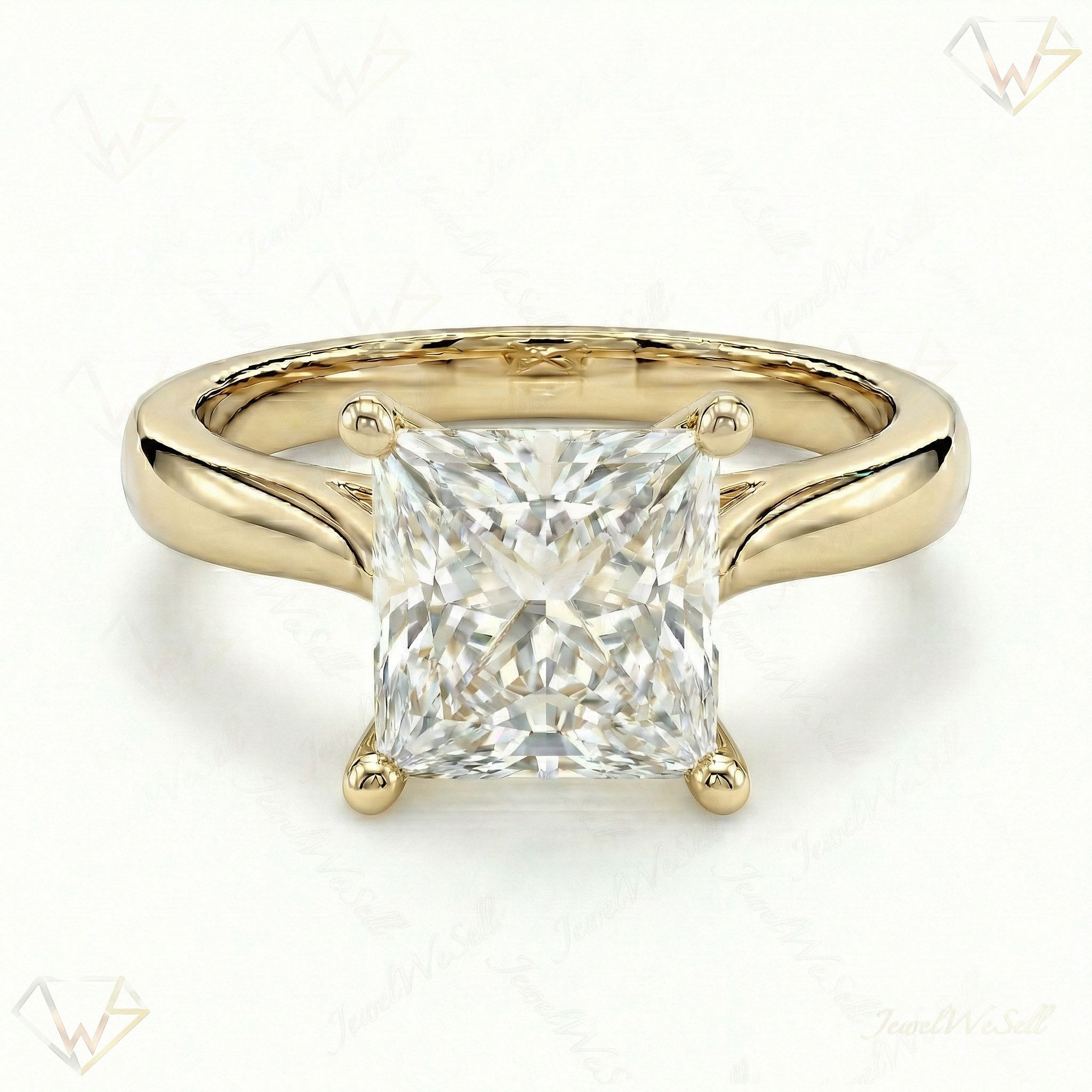 3.00 ct EF VS Lab Grown Diamond Princess Cut Prong Set Solitaire Engagement Ring in 10k Yellow Gold
