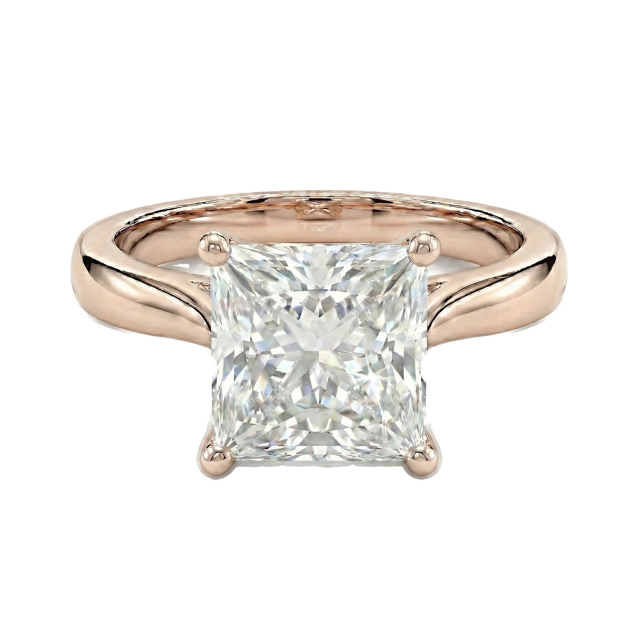 4.00 ct EF VS Lab Grown Diamond Princess Cut Prong Set Solitaire Engagement Ring in 10k Rose Gold