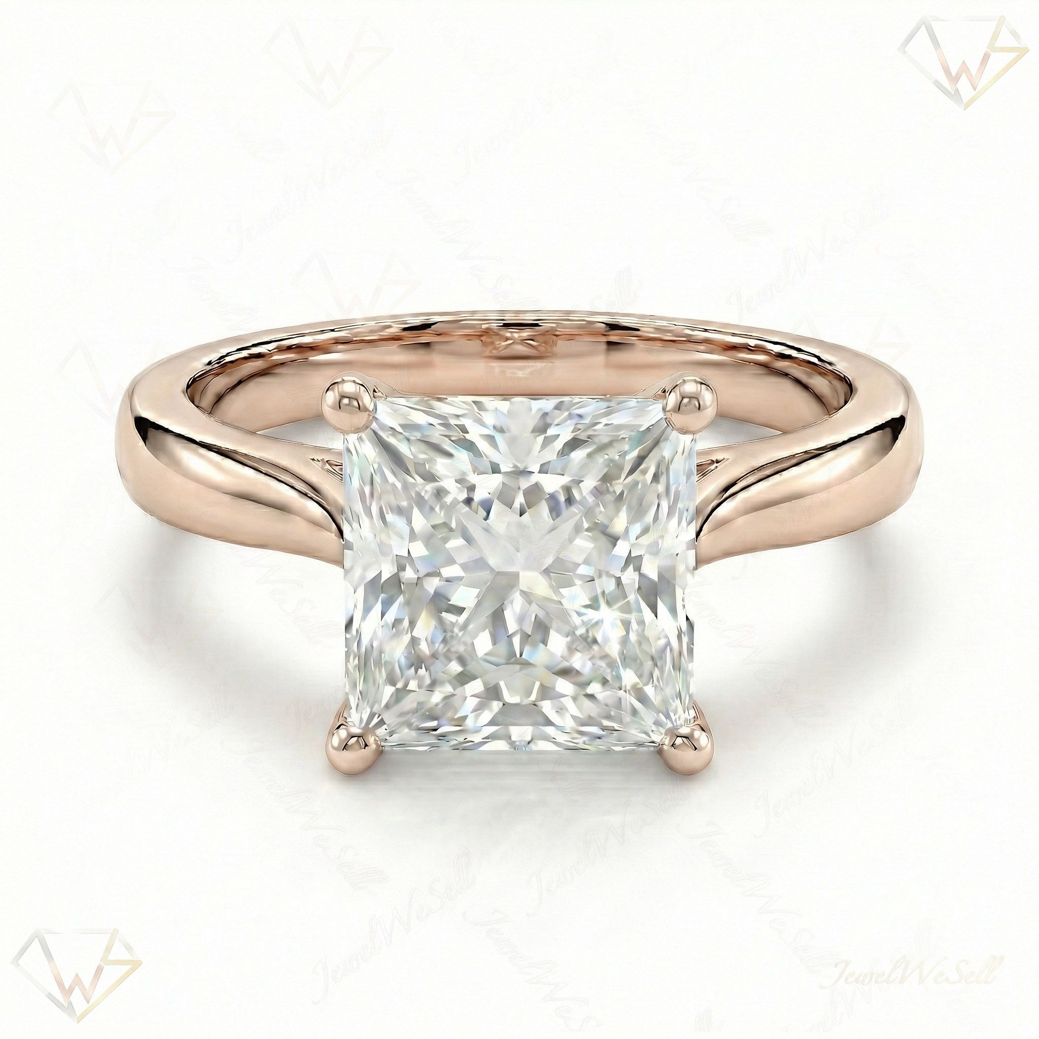 4.00 ct EF VS Lab Grown Diamond Princess Cut Prong Set Solitaire Engagement Ring in 14k Rose Gold