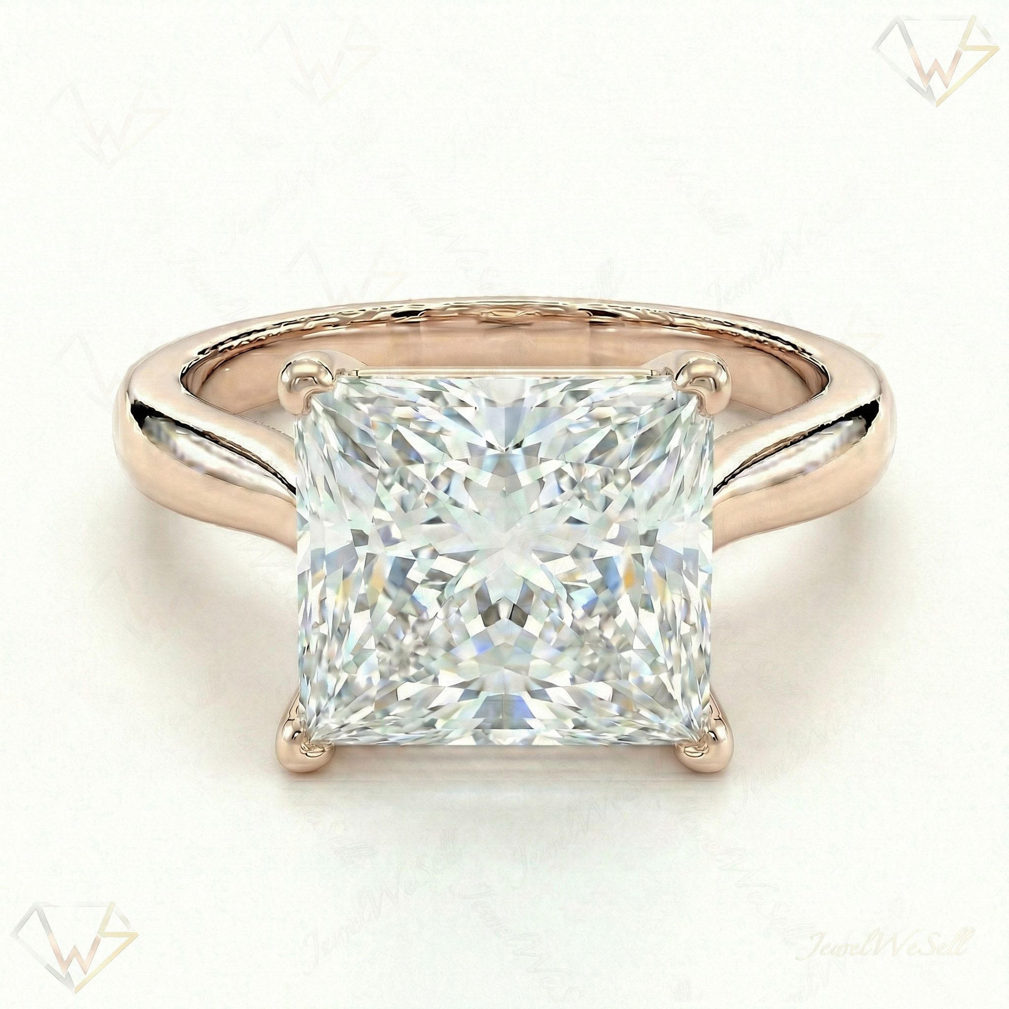 5.00 ct EF VS Lab Grown Diamond Princess Cut Prong Set Solitaire Engagement Ring in 10k Rose Gold