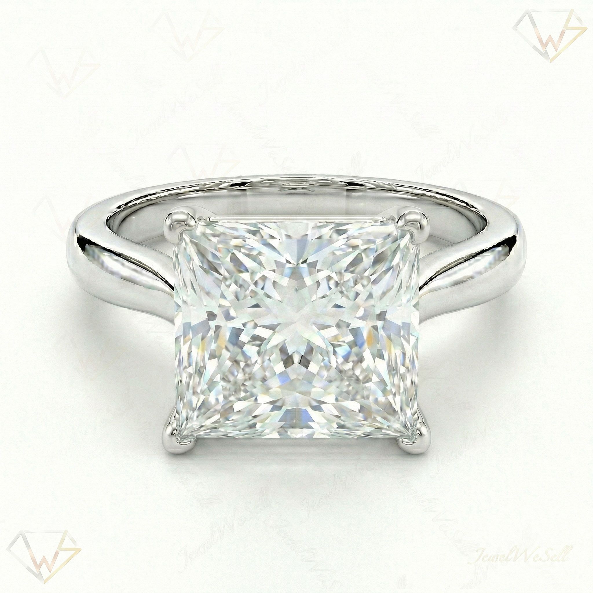 5.00 ct EF VS Lab Grown Diamond Princess Cut Prong Set Solitaire Engagement Ring in 10k White Gold