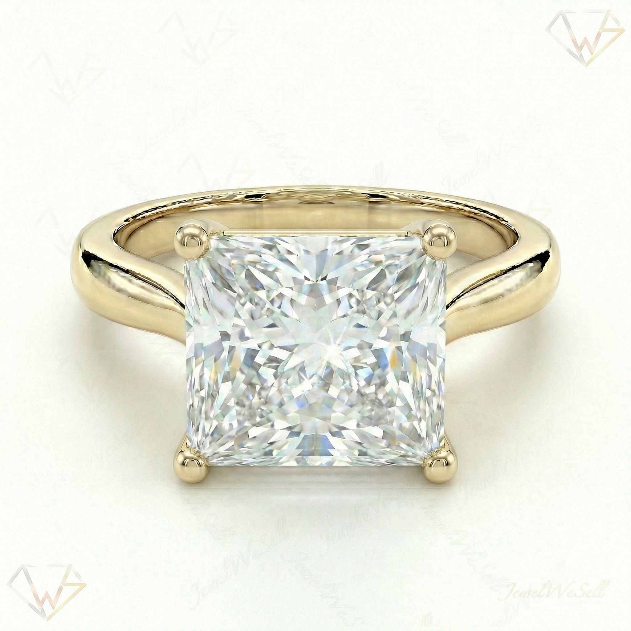 5.00 ct EF VS Lab Grown Diamond Princess Cut Prong Set Solitaire Engagement Ring in 10k Yellow Gold