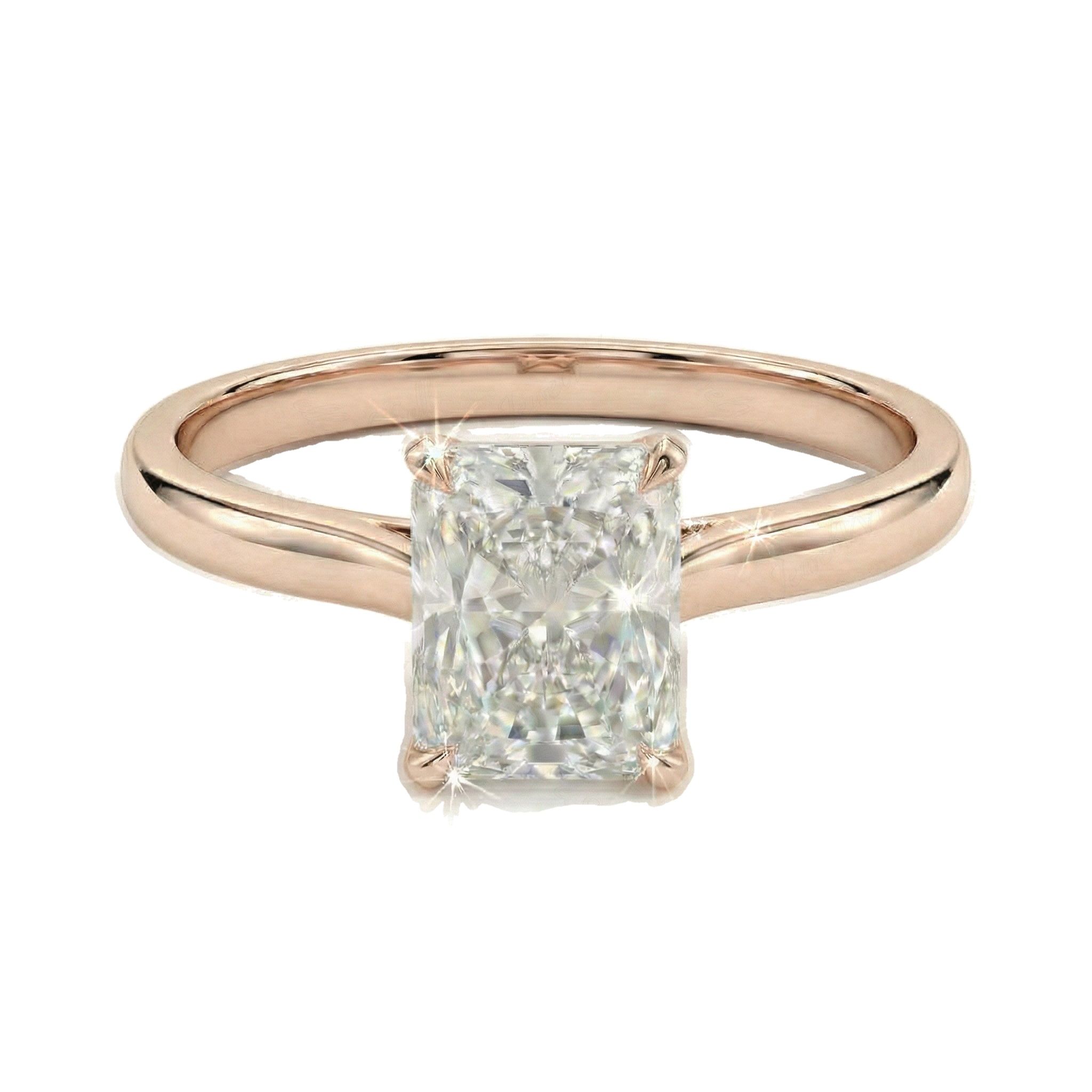 1.50 ct EF VS Lab Grown Diamond Radiant Cut Prong Set Solitaire Engagement Ring in 10k Rose Gold