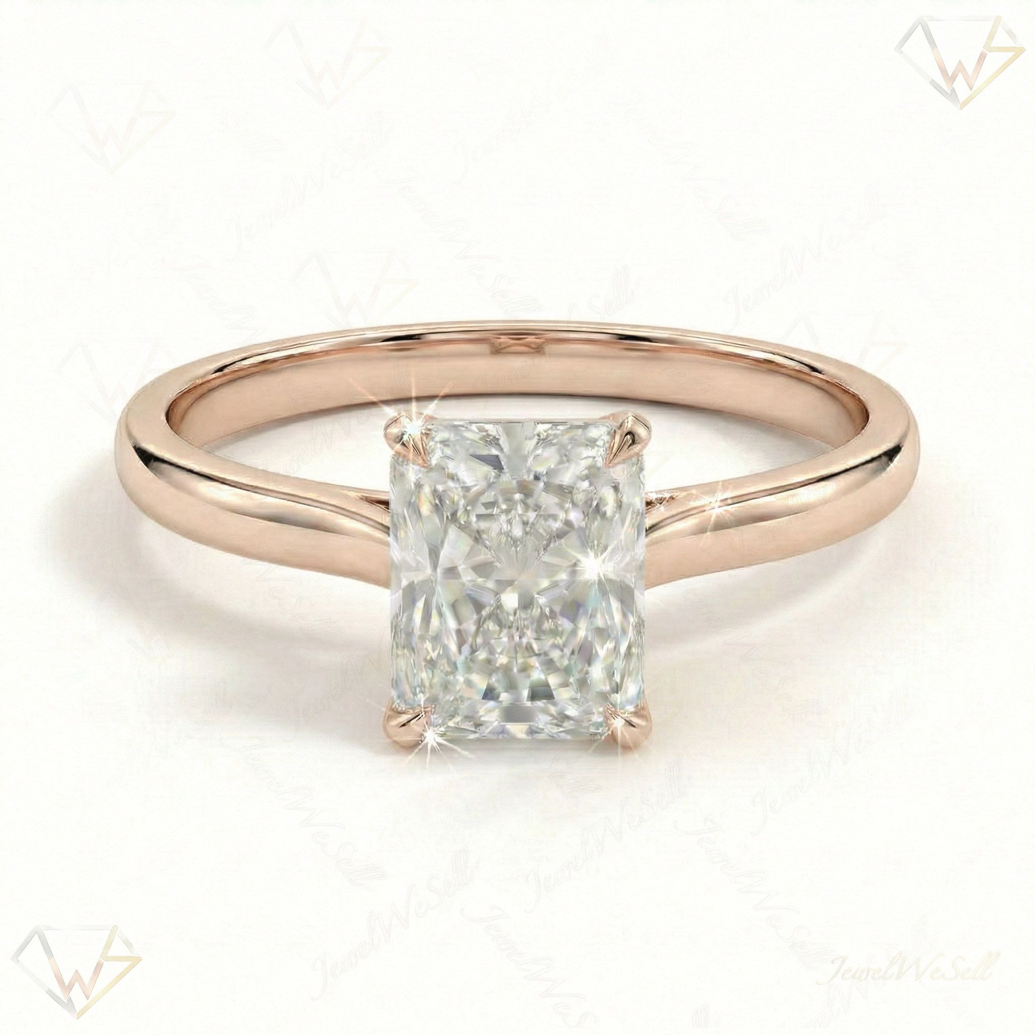 1.50 ct EF VS Lab Grown Diamond Radiant Cut Prong Set Solitaire Engagement Ring in 10k Rose Gold