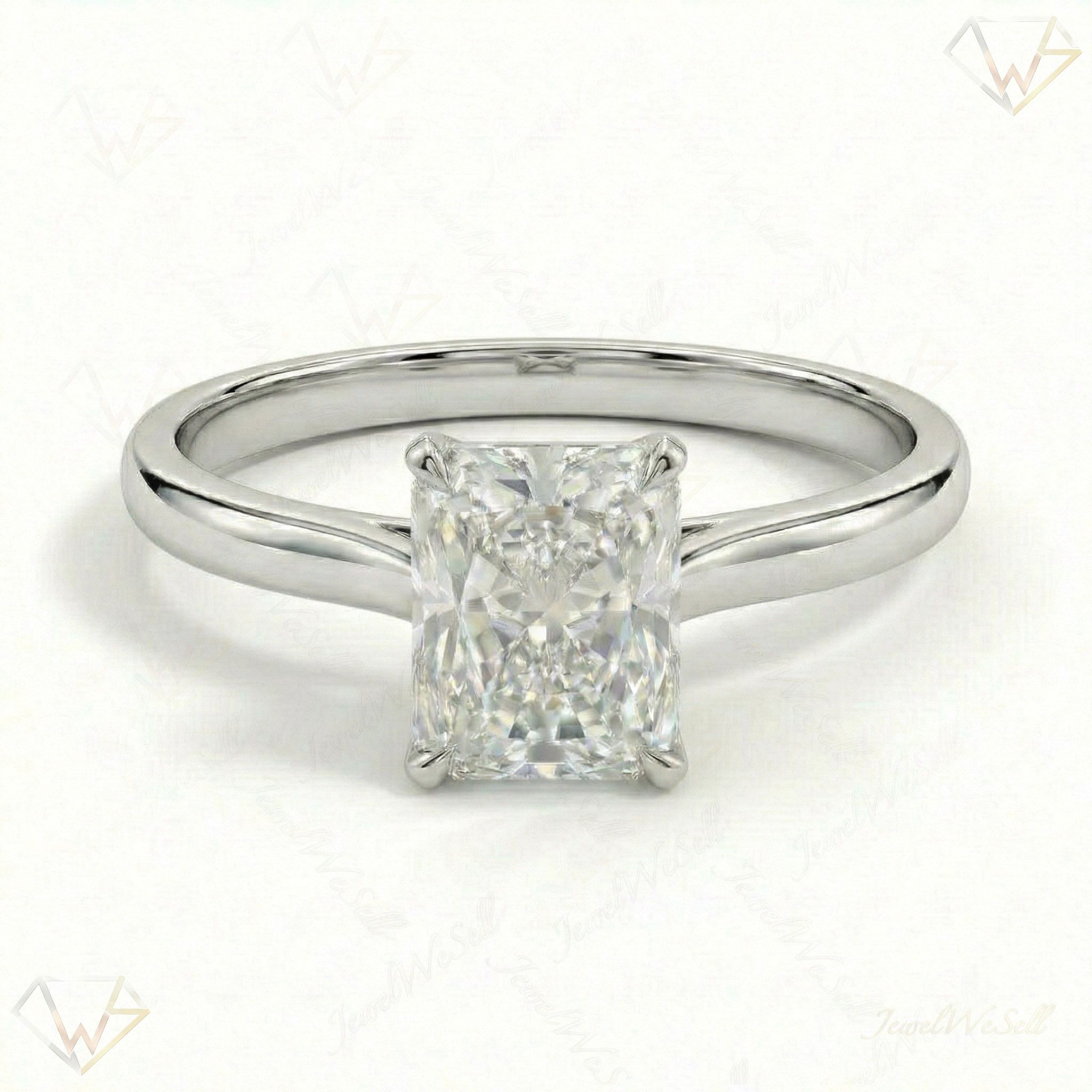 1.50 ct EF VS Lab Grown Diamond Radiant Cut Prong Set Solitaire Engagement Ring in 10k White Gold