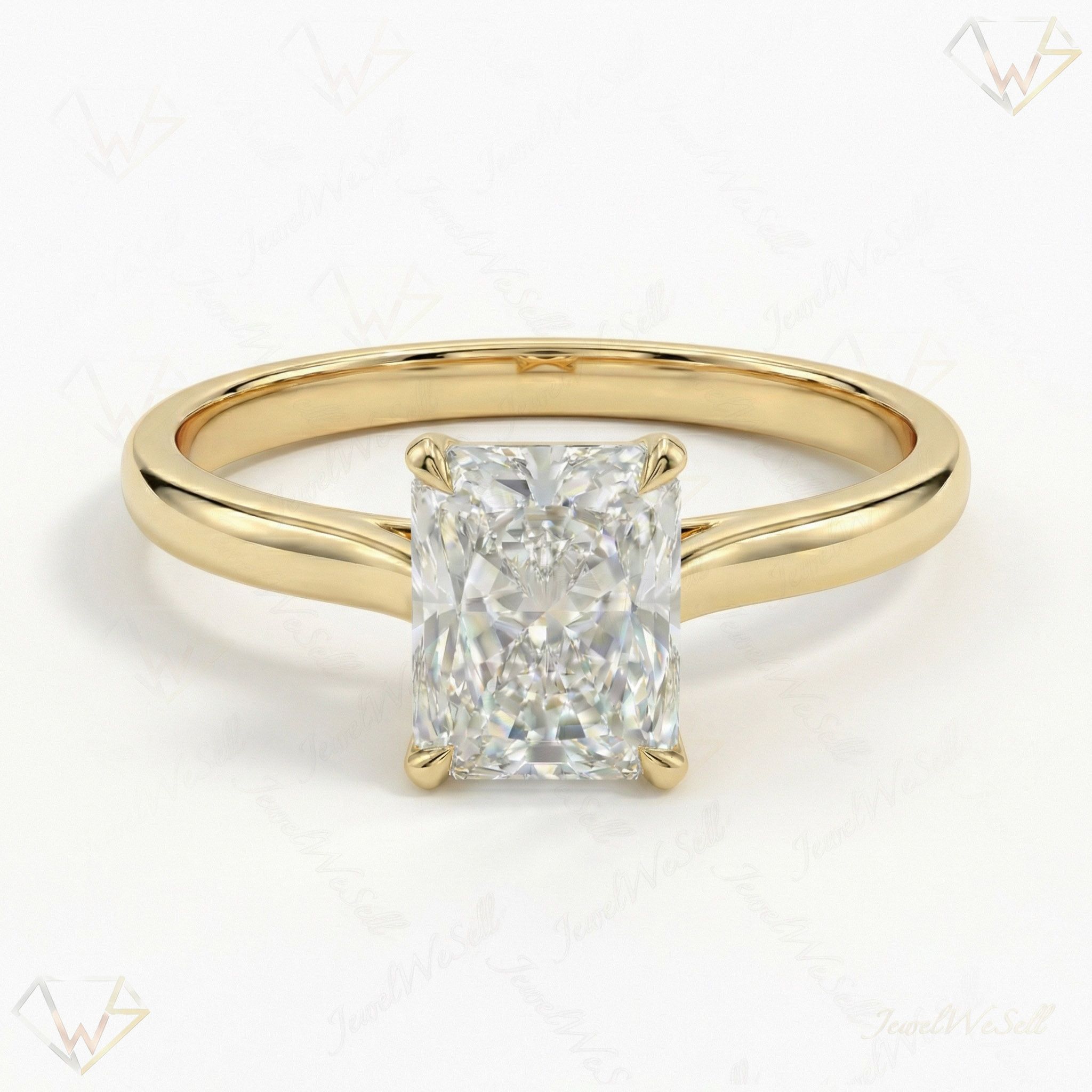 1.50 ct EF VS Lab Grown Diamond Radiant Cut Prong Set Solitaire Engagement Ring in 10k Yellow Gold