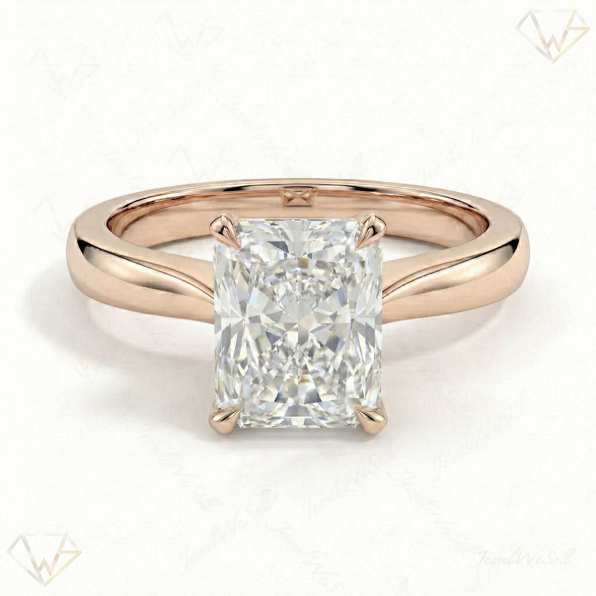 5.00 ct EF VS Lab Grown Diamond Radiant Cut Prong Set Solitaire Engagement Ring in 10k Rose Gold