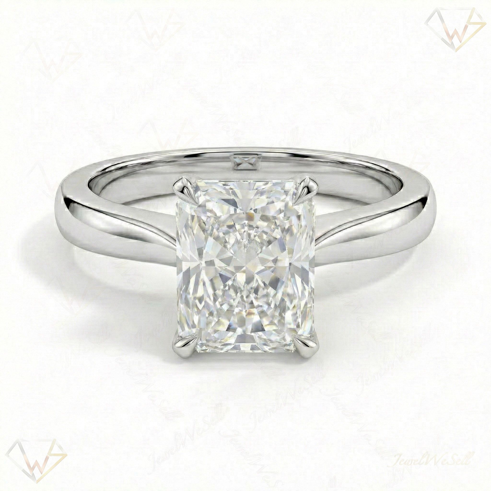 5.00 ct EF VS Lab Grown Diamond Radiant Cut Prong Set Solitaire Engagement Ring in 10k White Gold