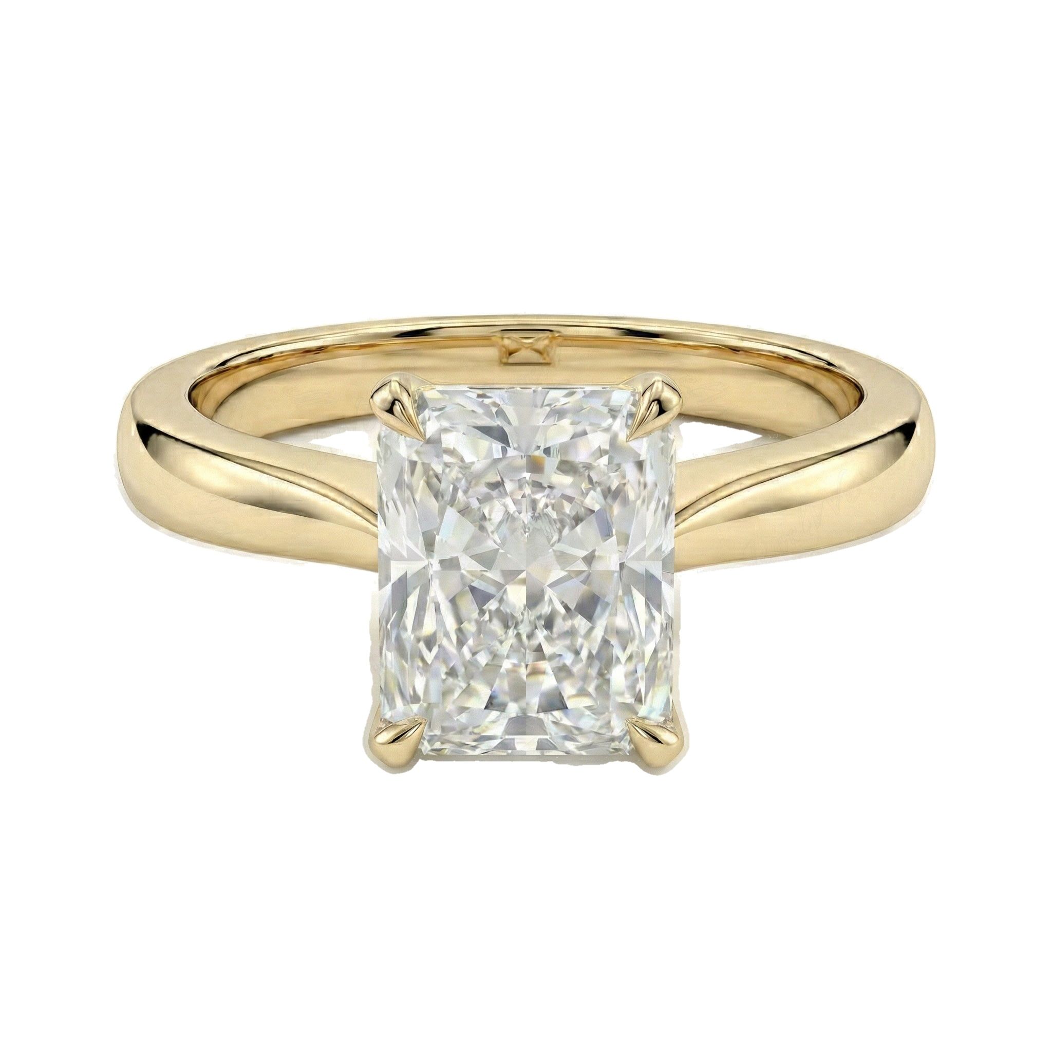 5.00 ct EF VS Lab Grown Diamond Radiant Cut Prong Set Solitaire Engagement Ring in 14k Yellow Gold