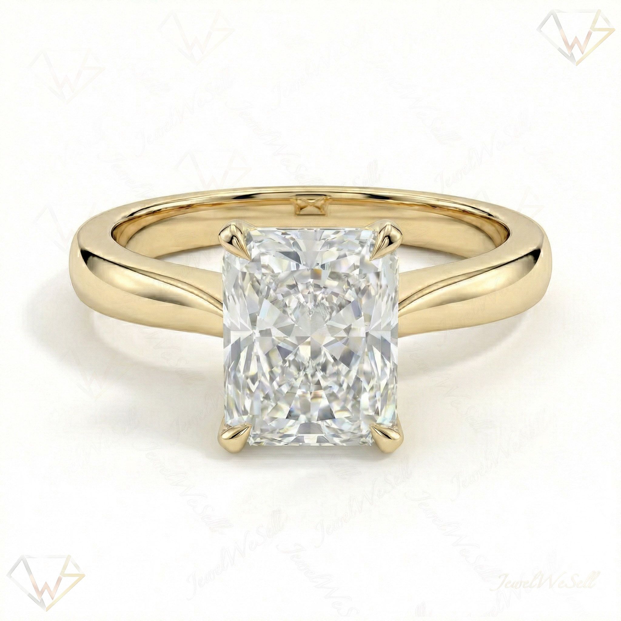 5.00 ct EF VS Lab Grown Diamond Radiant Cut Prong Set Solitaire Engagement Ring in 10k Yellow Gold