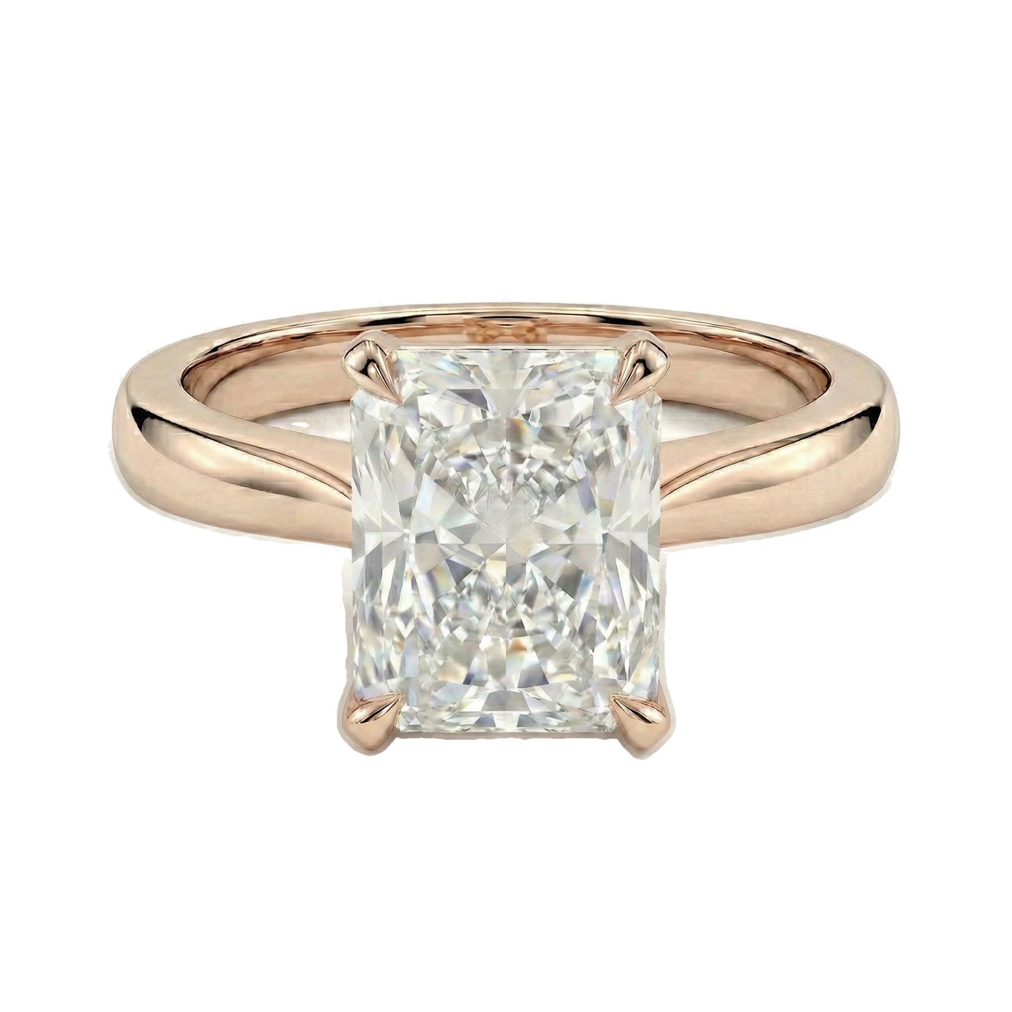 3.00 ct EF VS Lab Grown Diamond Radiant Cut Prong Set Solitaire Engagement Ring in 10k Rose Gold