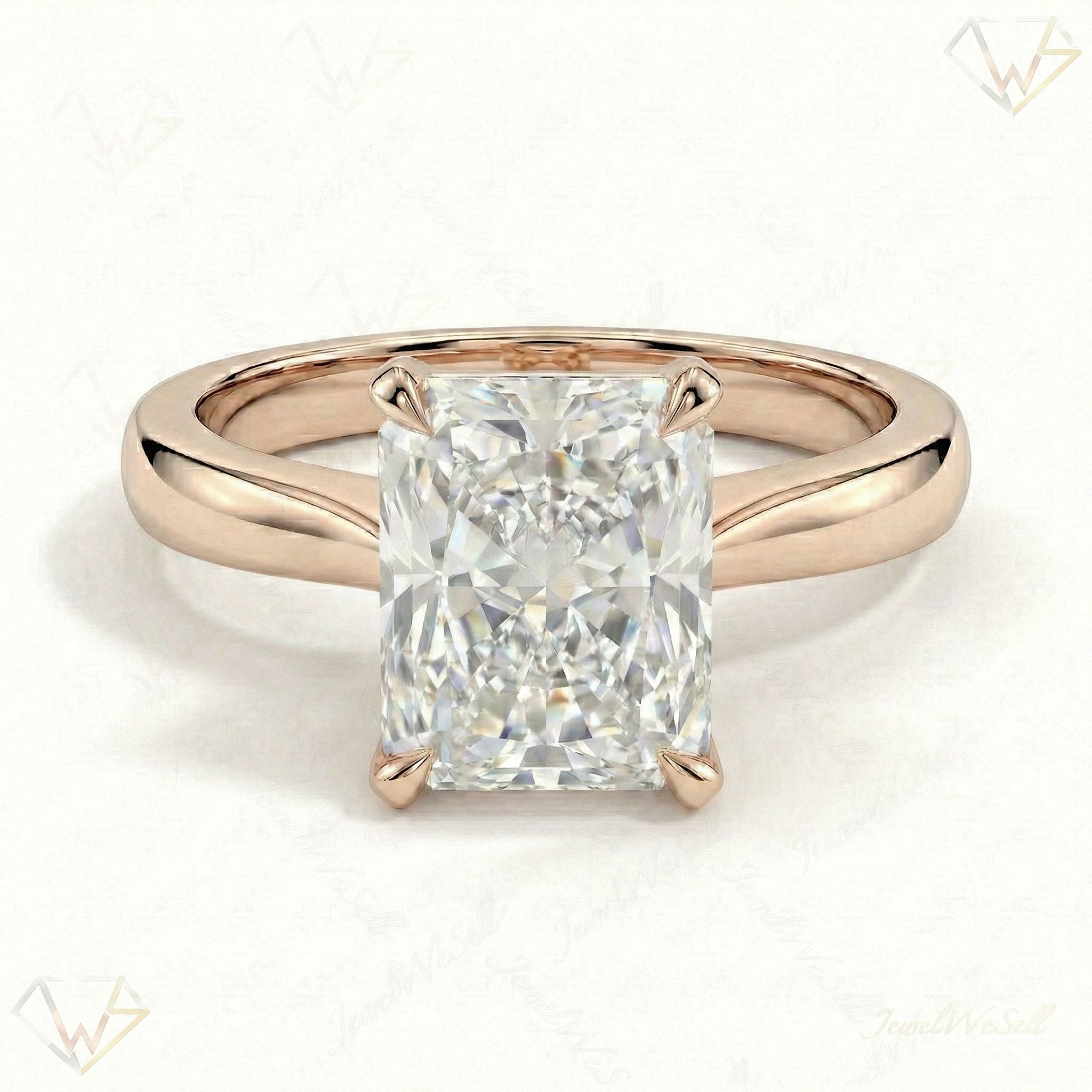 3.00 ct EF VS Lab Grown Diamond Radiant Cut Prong Set Solitaire Engagement Ring in 10k Rose Gold