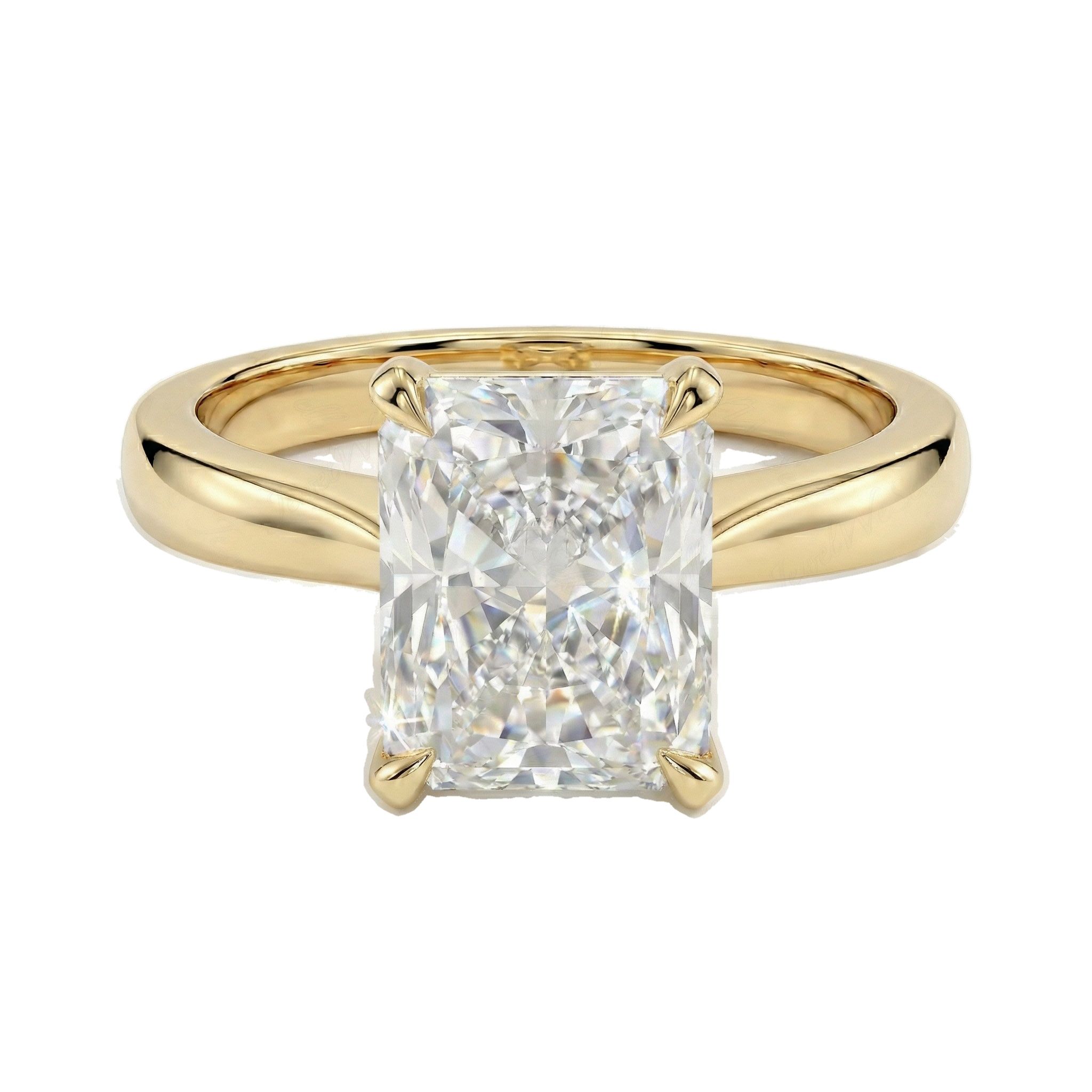 3.00 ct EF VS Lab Grown Diamond Radiant Cut Prong Set Solitaire Engagement Ring in 10k Yellow Gold