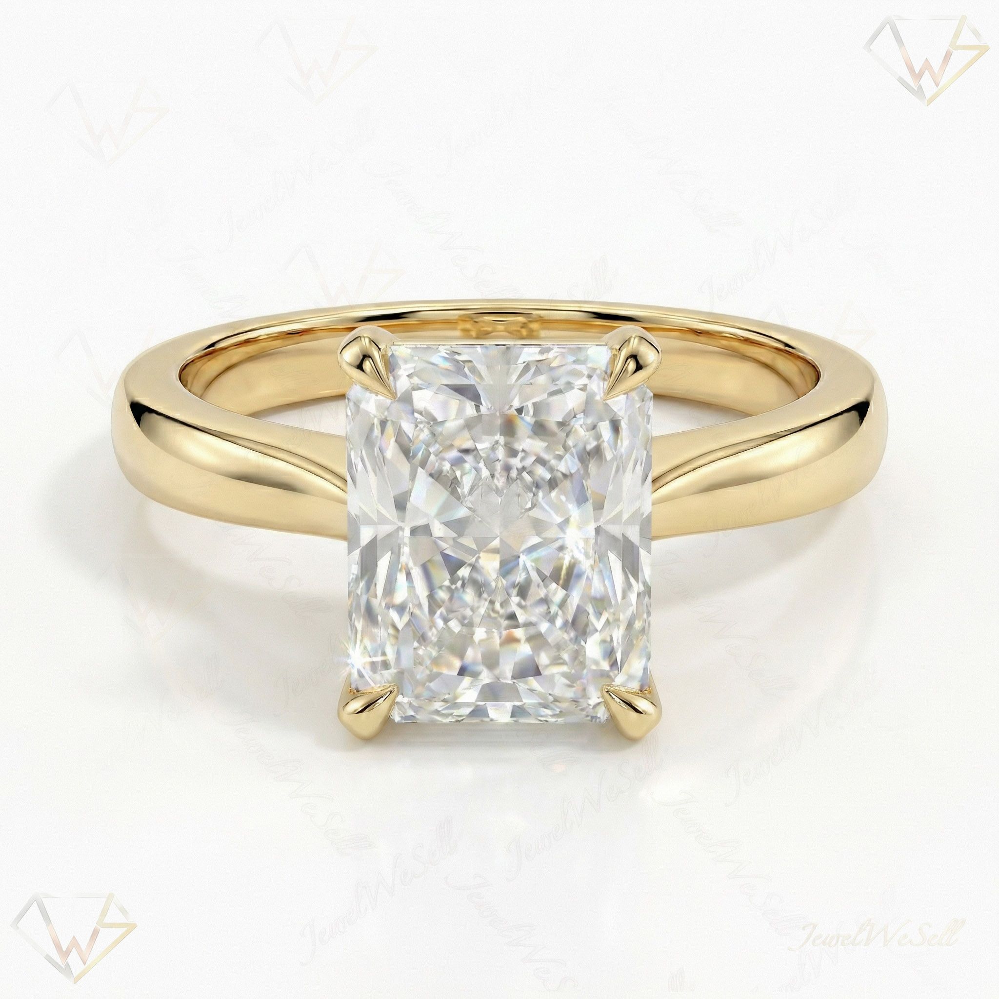 3.00 ct EF VS Lab Grown Diamond Radiant Cut Prong Set Solitaire Engagement Ring in 10k Yellow Gold