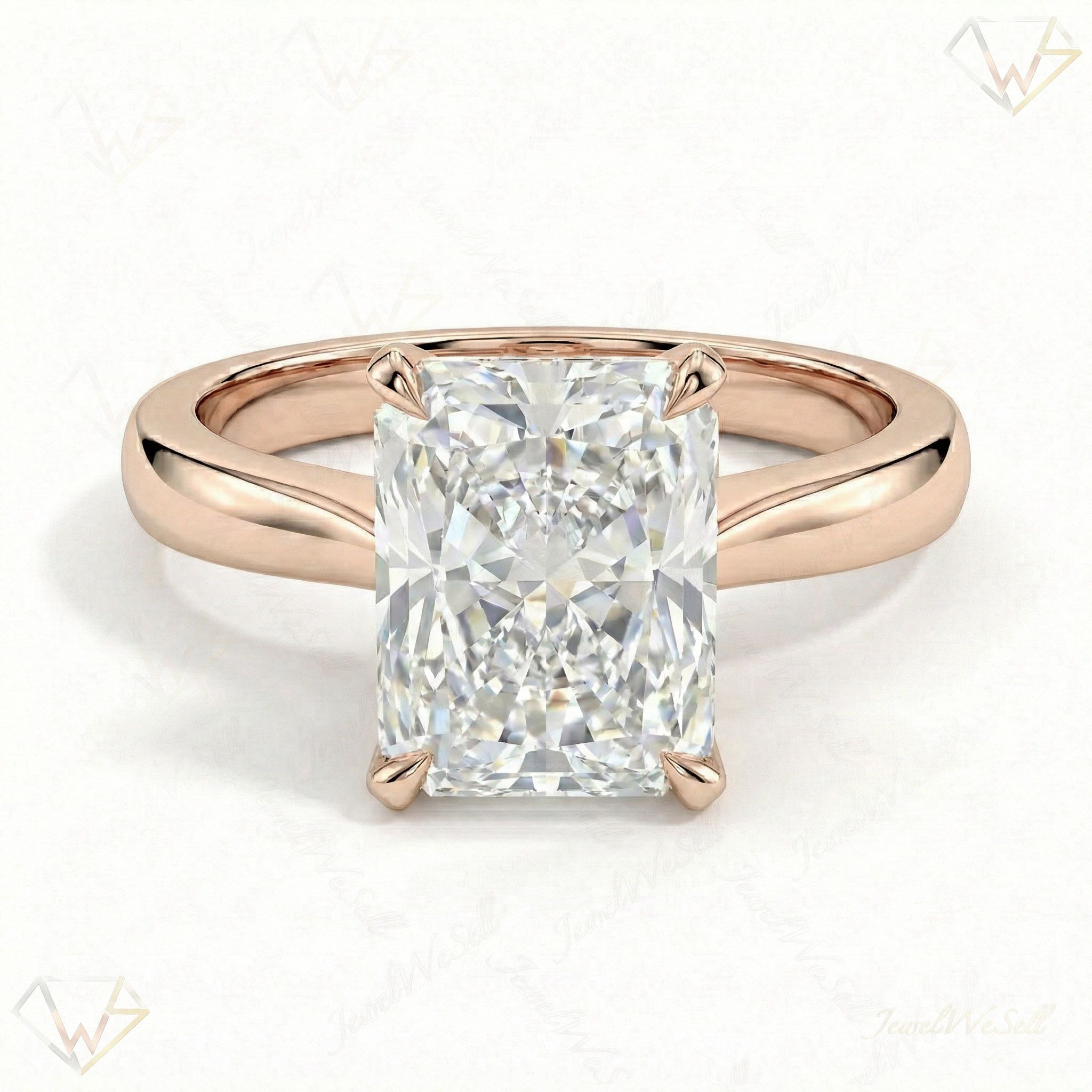 4.00 ct EF VS Lab Grown Diamond Radiant Cut Prong Set Solitaire Engagement Ring in 10k Rose Gold