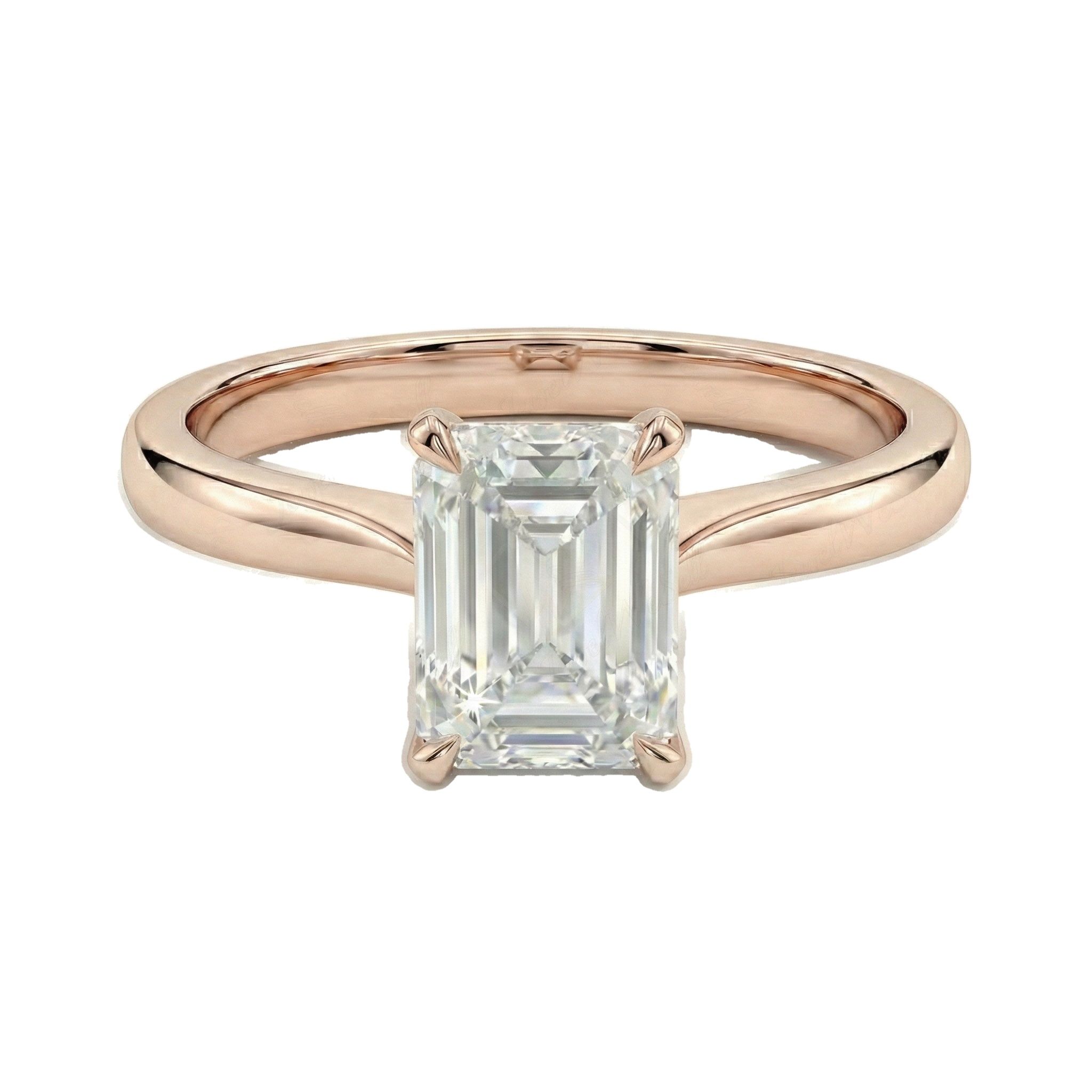 1.00 ct EF VS Lab Grown Diamond Emerald Cut Prong Set Solitaire Engagement Ring in 14k Rose Gold