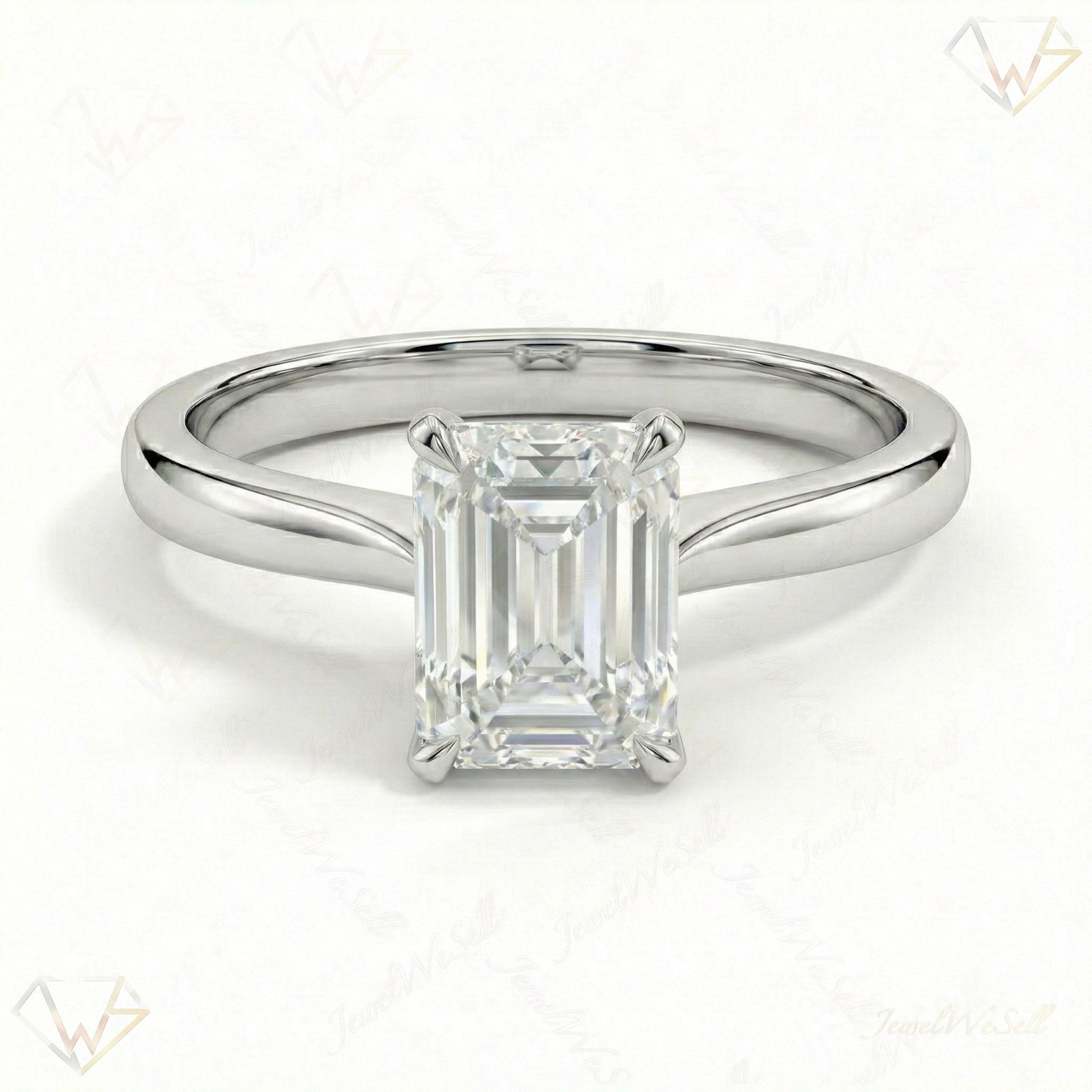 1.00 ct EF VS Lab Grown Diamond Emerald Cut Prong Set Solitaire Engagement Ring in 14k White Gold