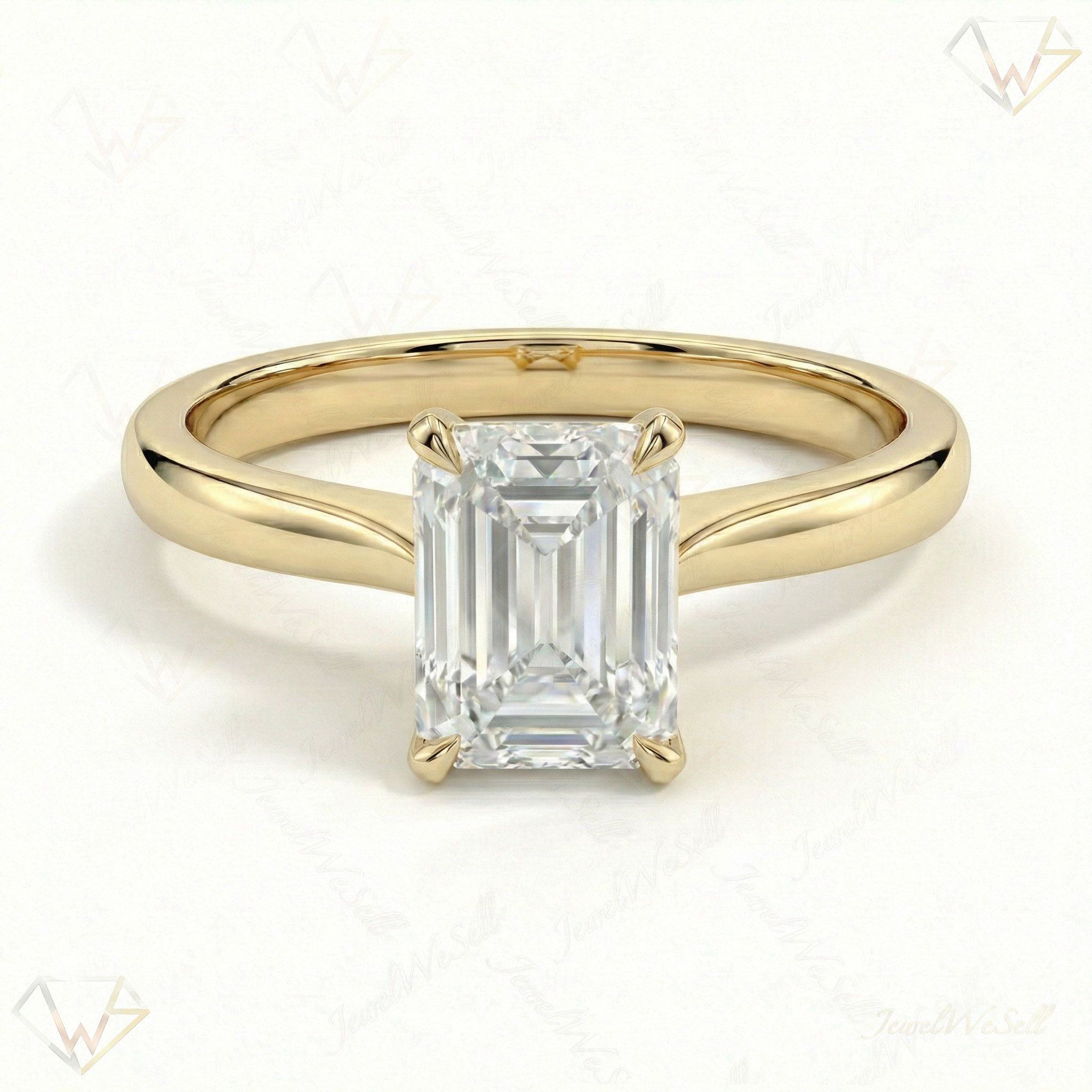 1.00 ct EF VS Lab Grown Diamond Emerald Cut Prong Set Solitaire Engagement Ring in 10k Yellow Gold