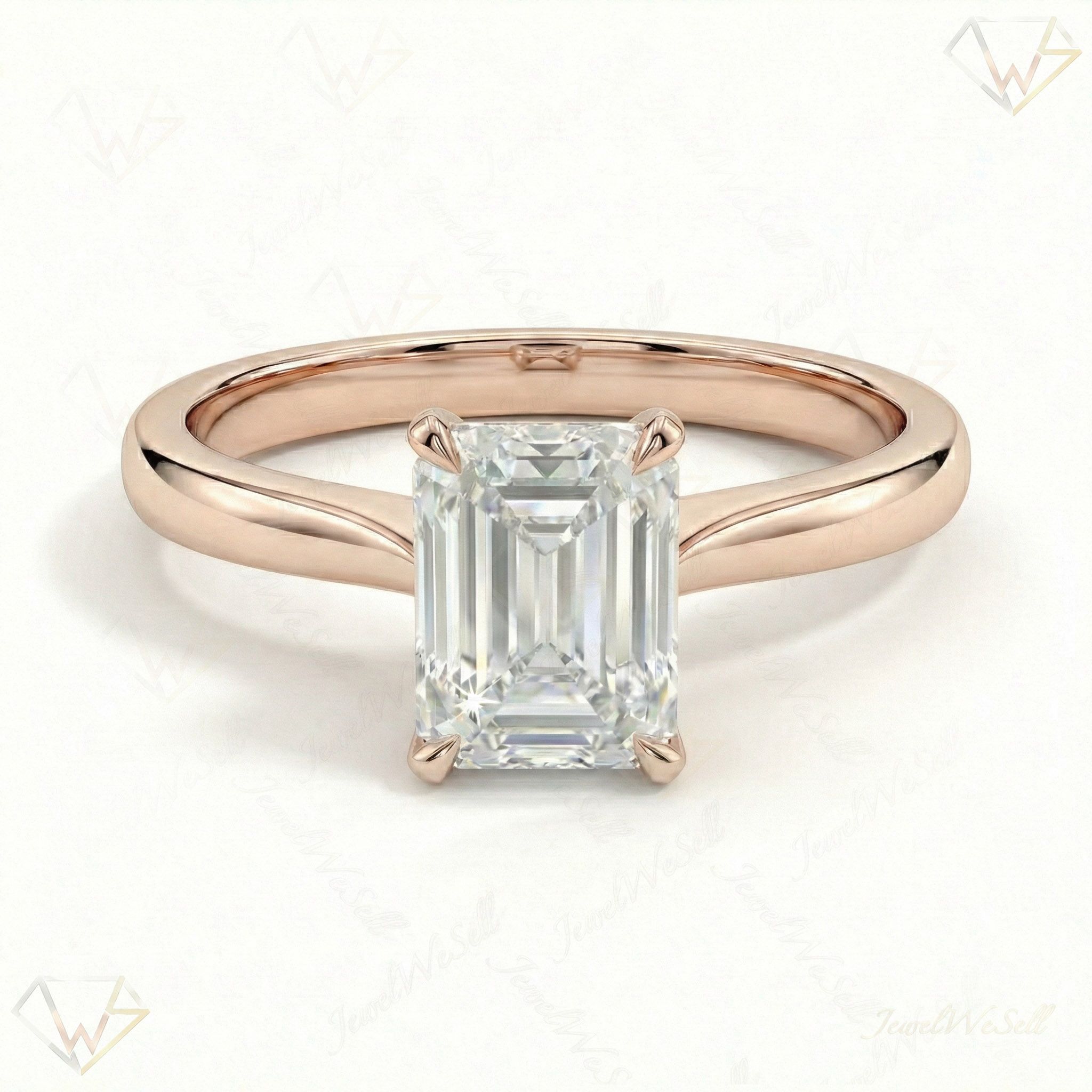 1.50 ct EF VS Lab Grown Diamond Emerald Cut Prong Set Solitaire Engagement Ring in 14k Rose Gold