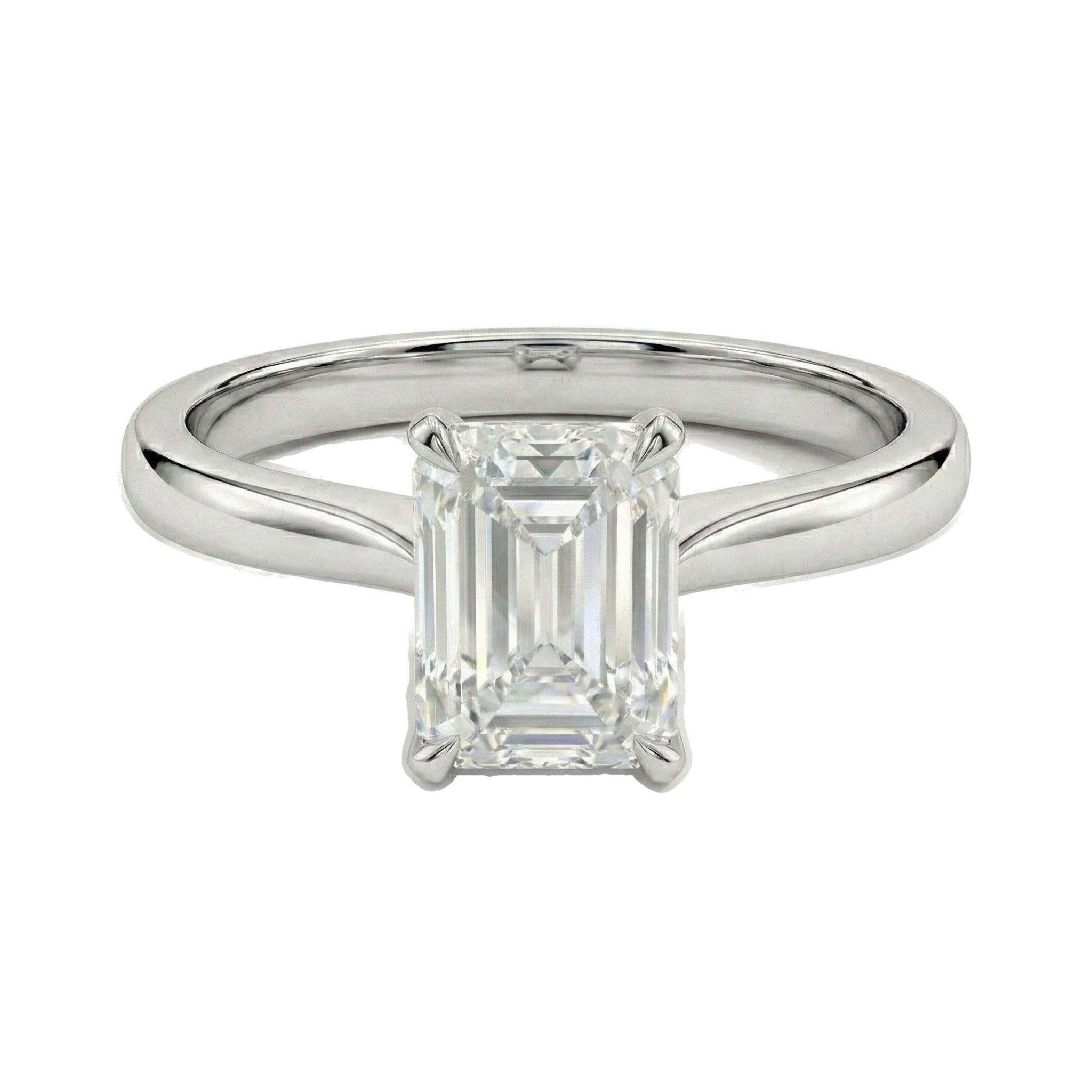 1.50 ct EF VS Lab Grown Diamond Emerald Cut Prong Set Solitaire Engagement Ring in 14k White Gold