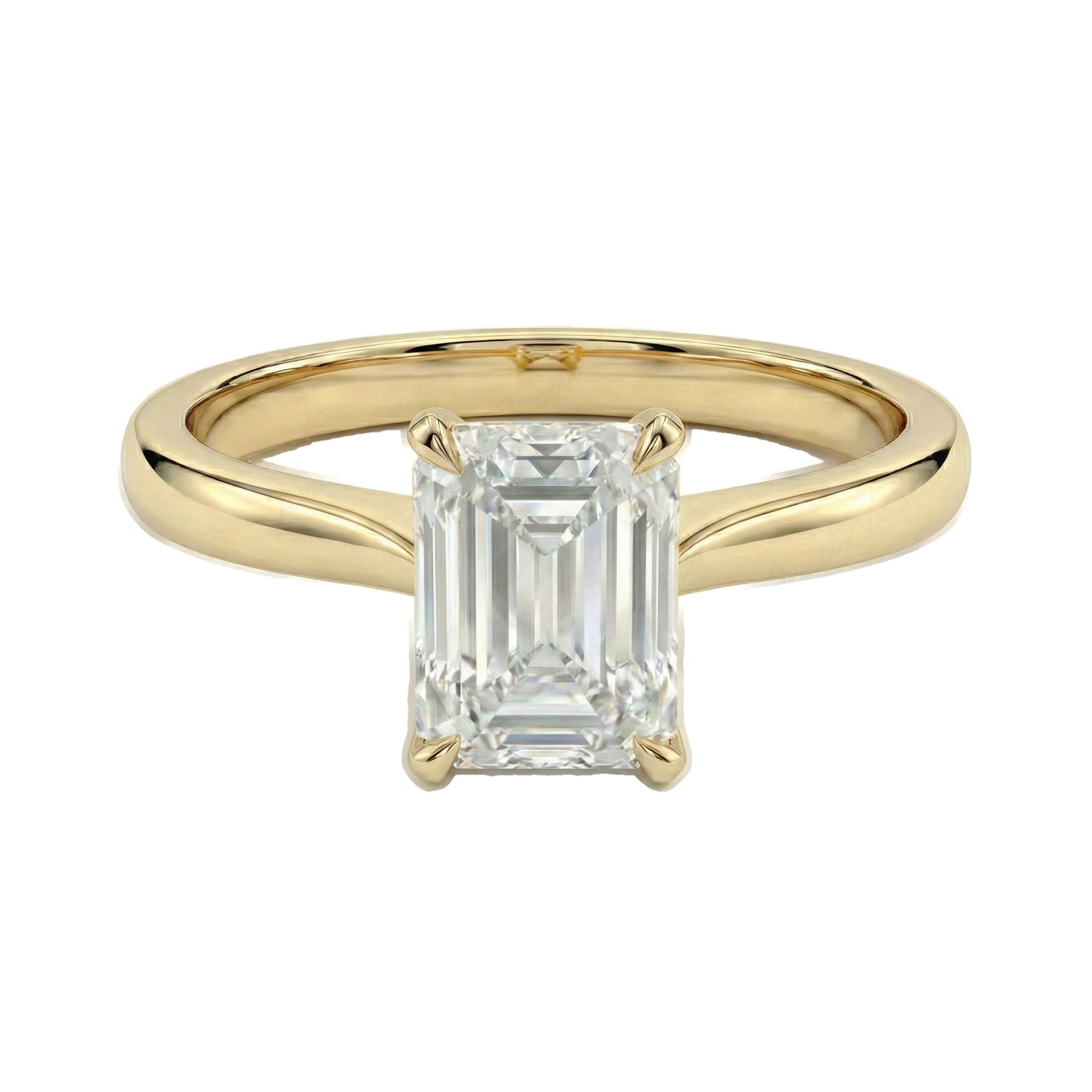 1.50 ct EF VS Lab Grown Diamond Emerald Cut Prong Set Solitaire Engagement Ring in 10k Yellow Gold