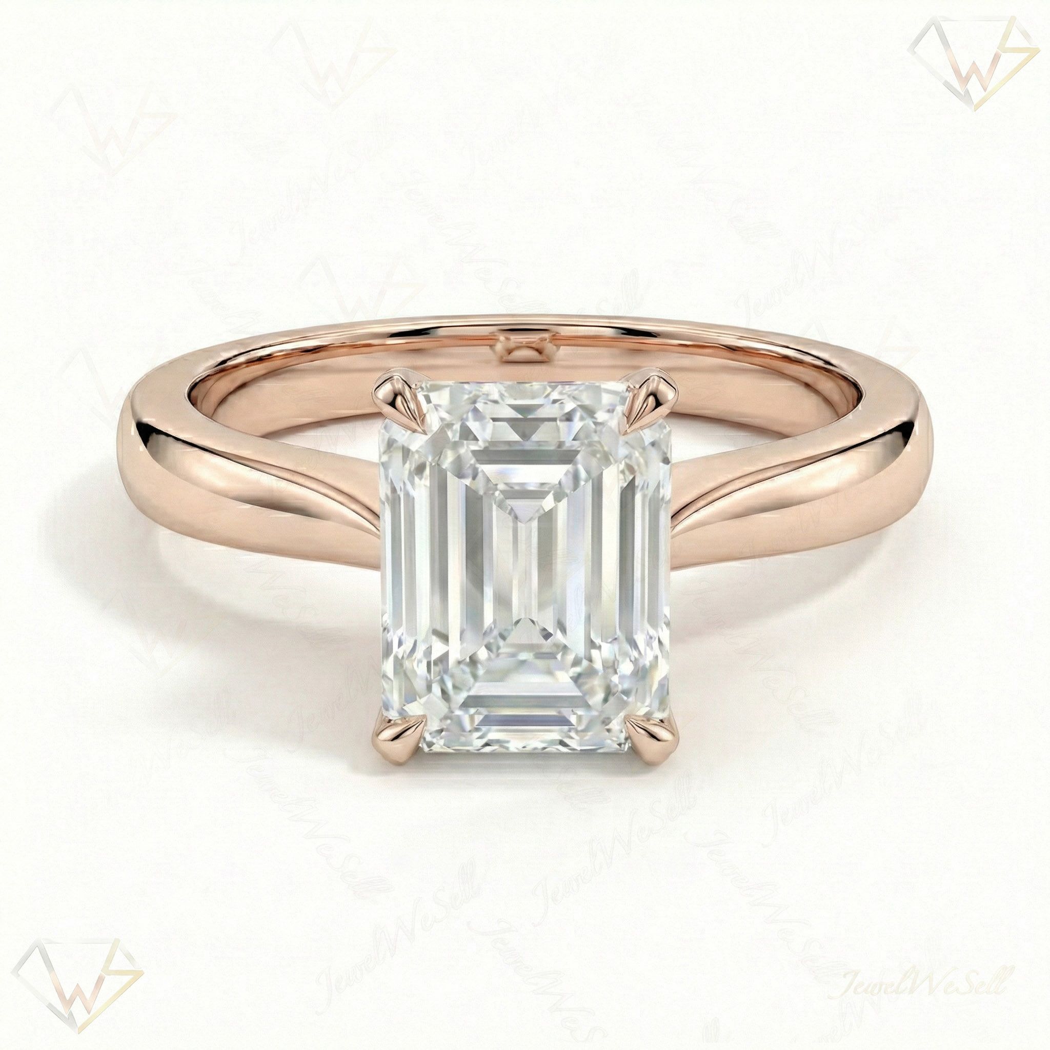 2.00 ct EF VS Lab Grown Diamond Emerald Cut Prong Set Solitaire Engagement Ring in 10k Rose Gold