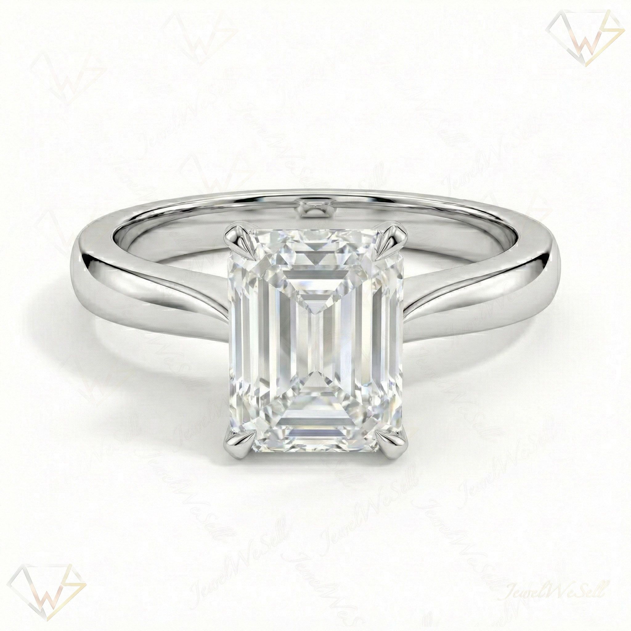 2.00 ct EF VS Lab Grown Diamond Emerald Cut Prong Set Solitaire Engagement Ring in 10k White Gold