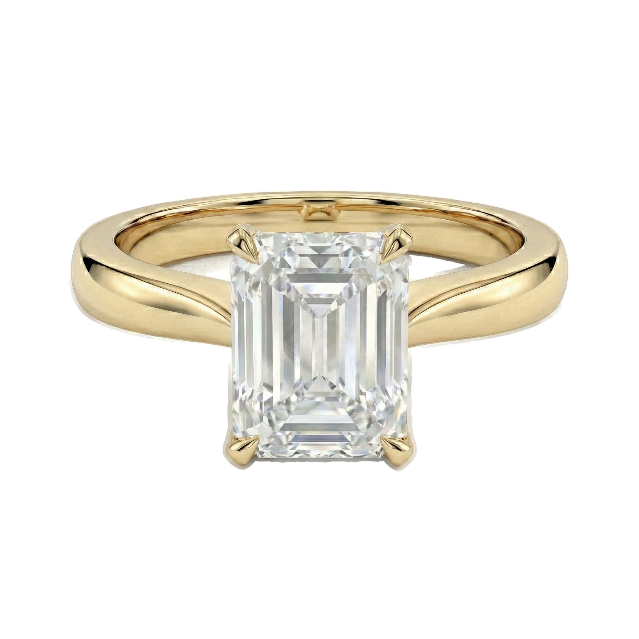 2.00 ct EF VS Lab Grown Diamond Emerald Cut Prong Set Solitaire Engagement Ring in 10k Yellow Gold