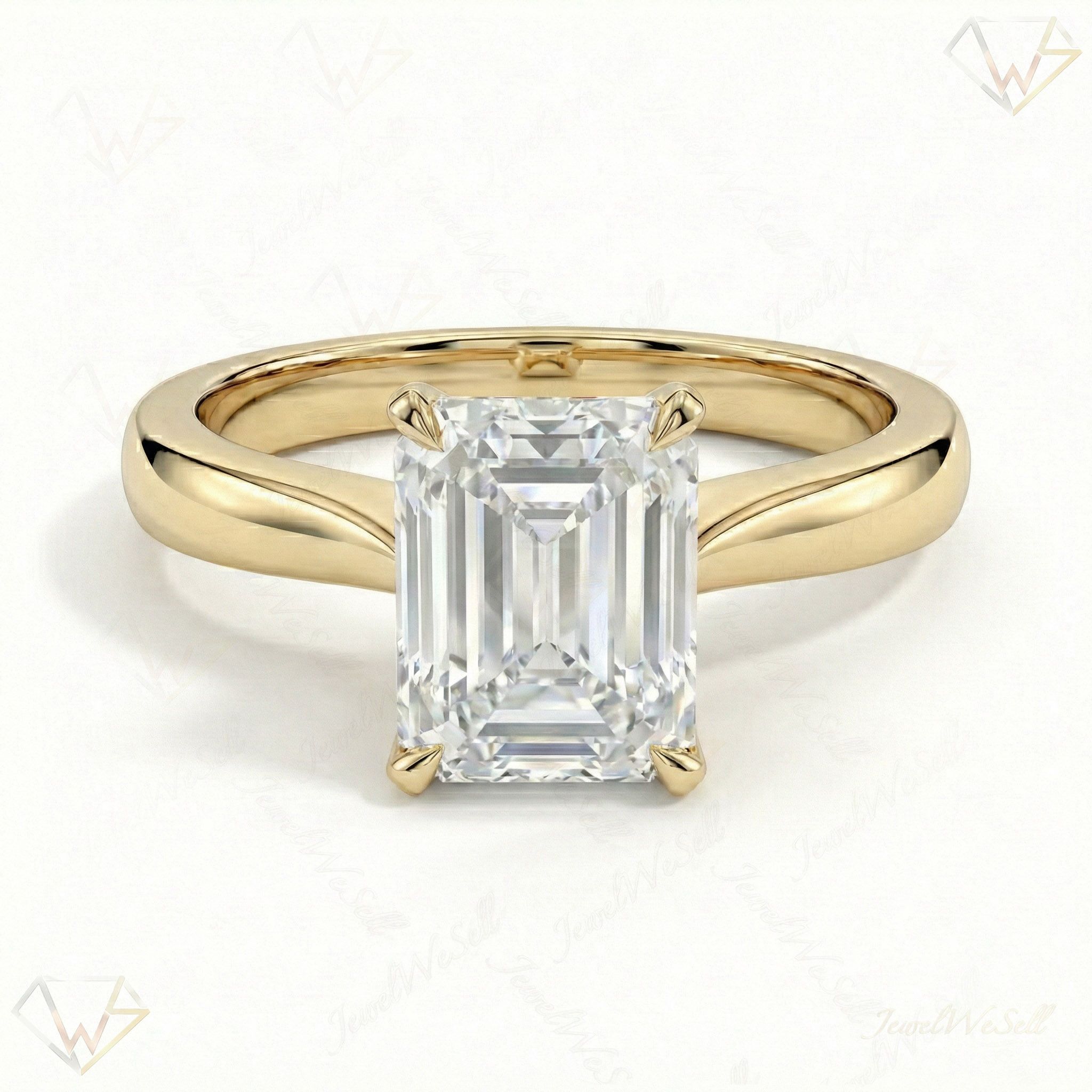 2.00 ct EF VS Lab Grown Diamond Emerald Cut Prong Set Solitaire Engagement Ring in 10k Yellow Gold