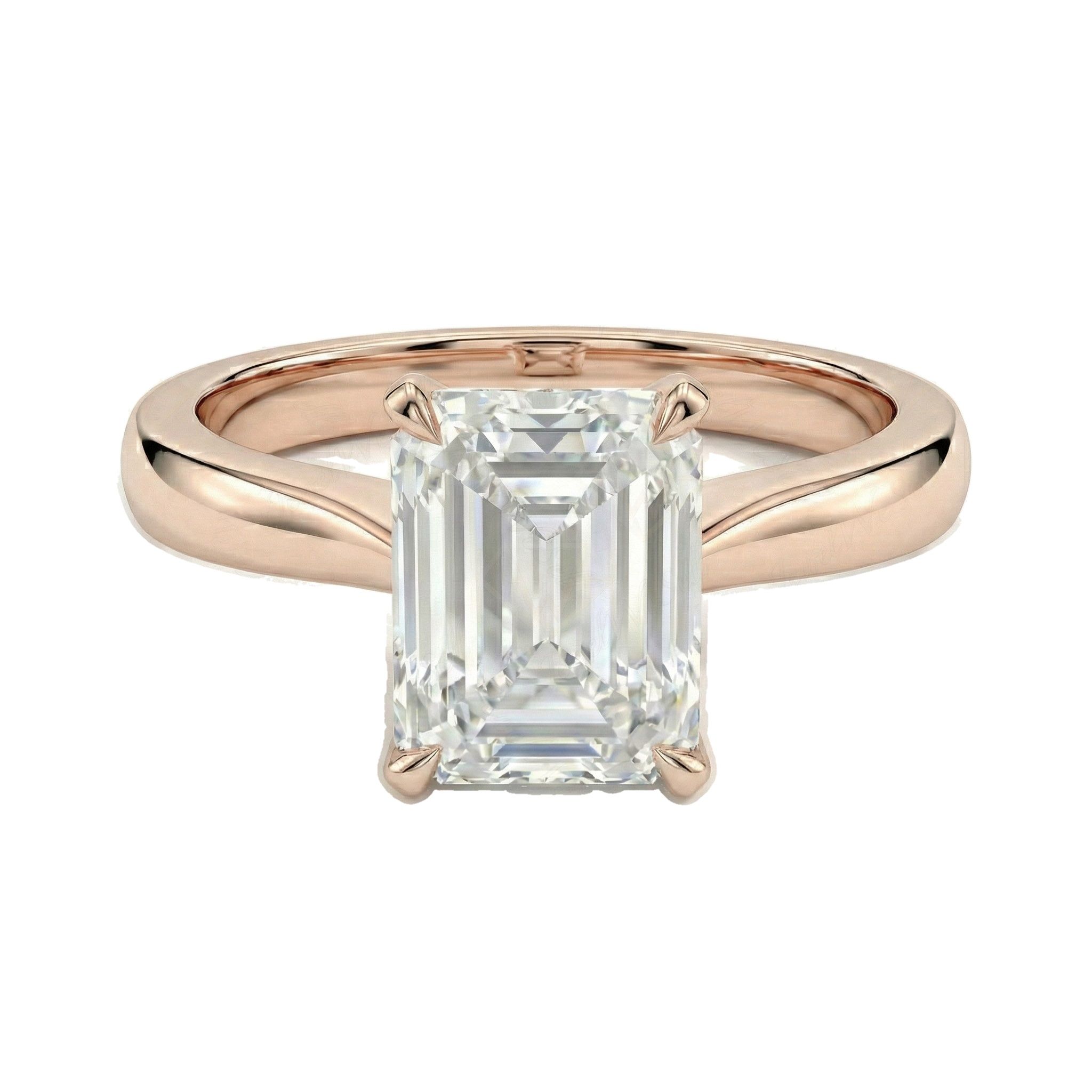 3.00 ct EF VS Lab Grown Diamond Emerald Cut Prong Set Solitaire Engagement Ring in 10k Rose Gold