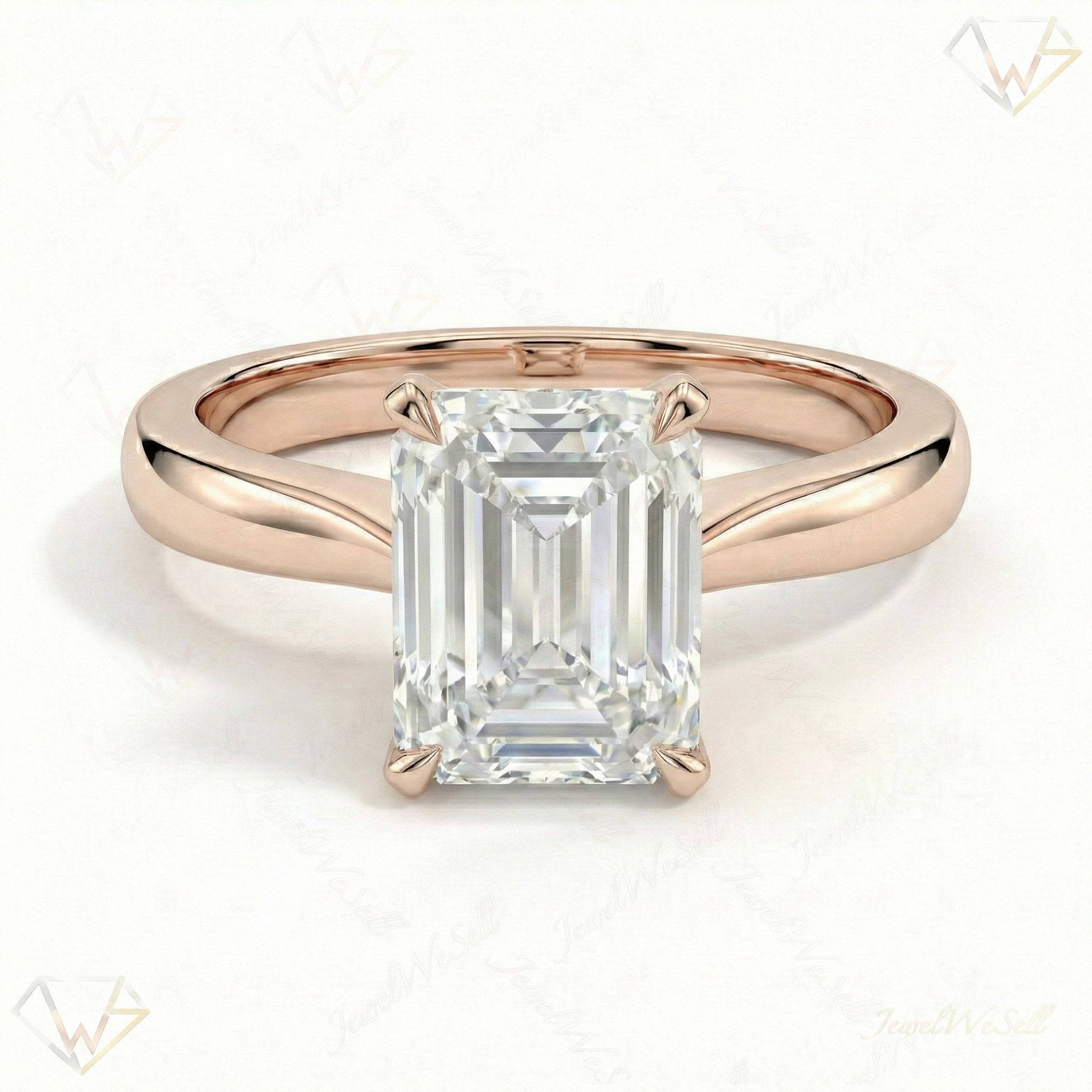 3.00 ct EF VS Lab Grown Diamond Emerald Cut Prong Set Solitaire Engagement Ring in 14k Rose Gold
