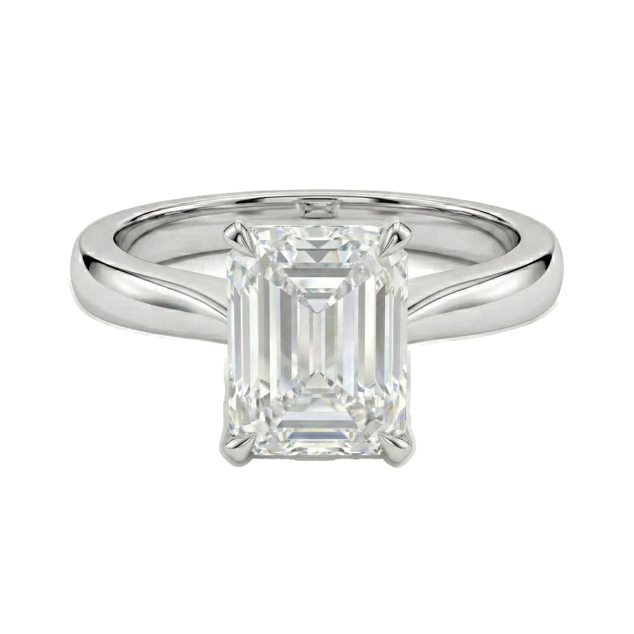 3.00 ct EF VS Lab Grown Diamond Emerald Cut Prong Set Solitaire Engagement Ring in 10k White Gold