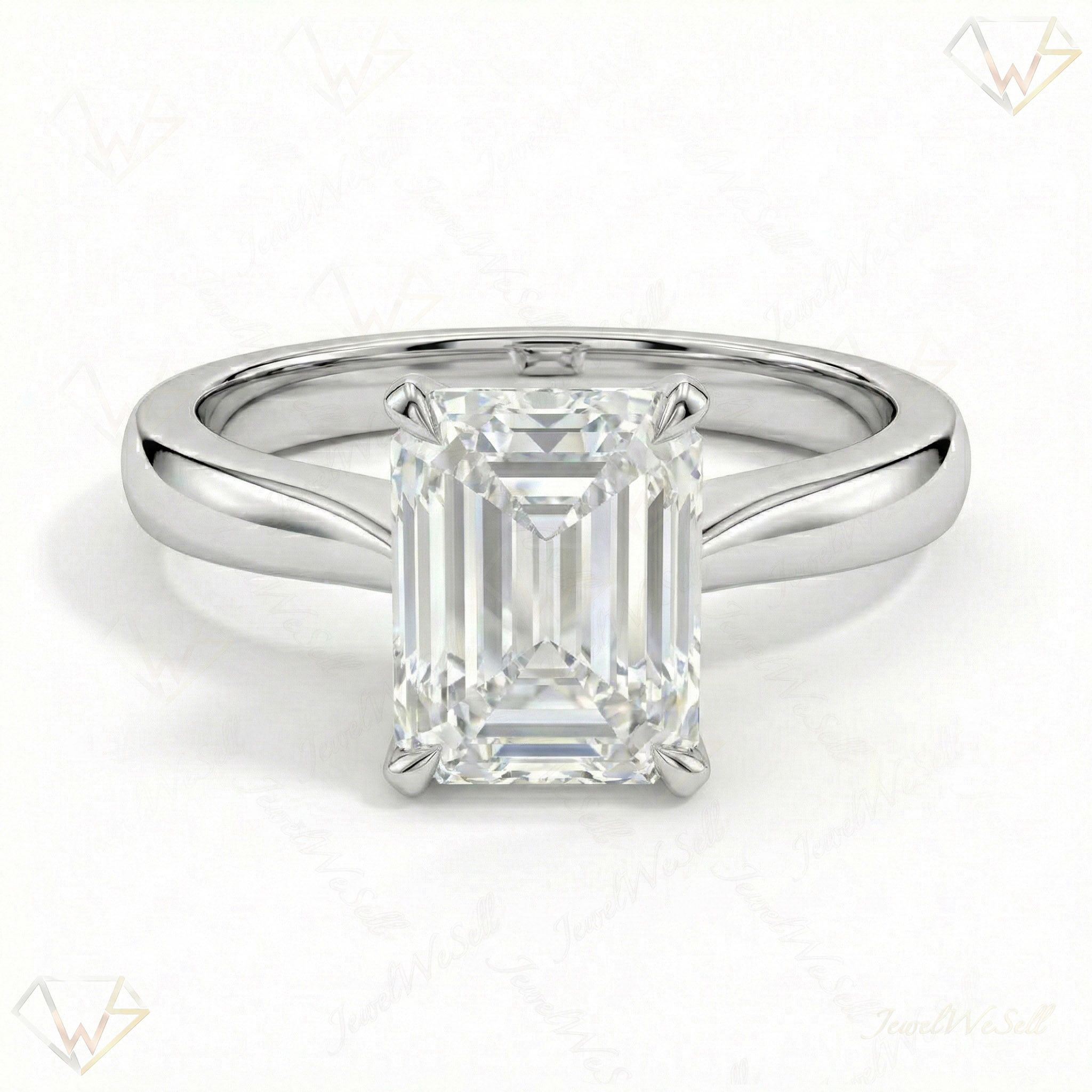 3.00 ct EF VS Lab Grown Diamond Emerald Cut Prong Set Solitaire Engagement Ring in 10k White Gold