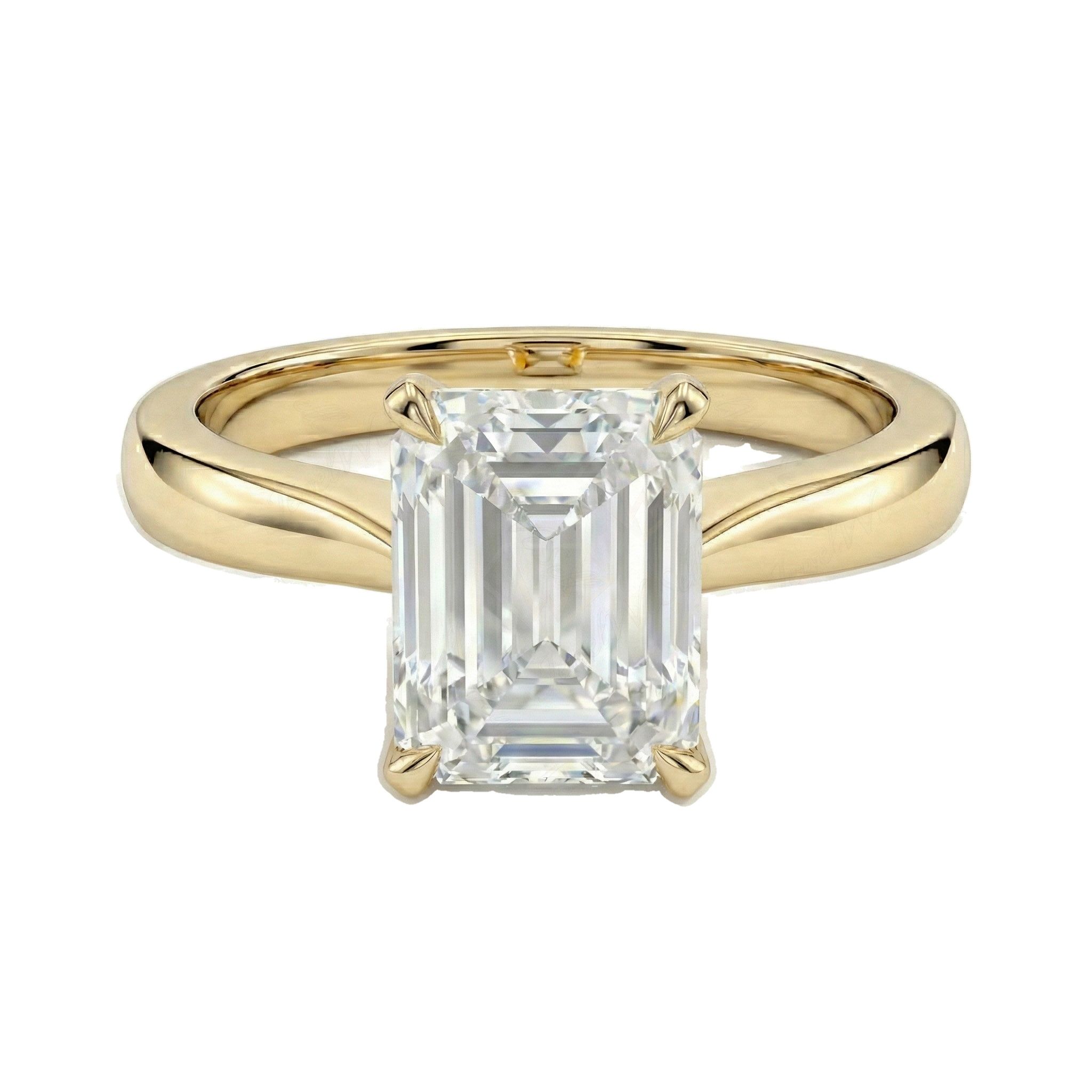 3.00 ct EF VS Lab Grown Diamond Emerald Cut Prong Set Solitaire Engagement Ring in 14k Yellow Gold