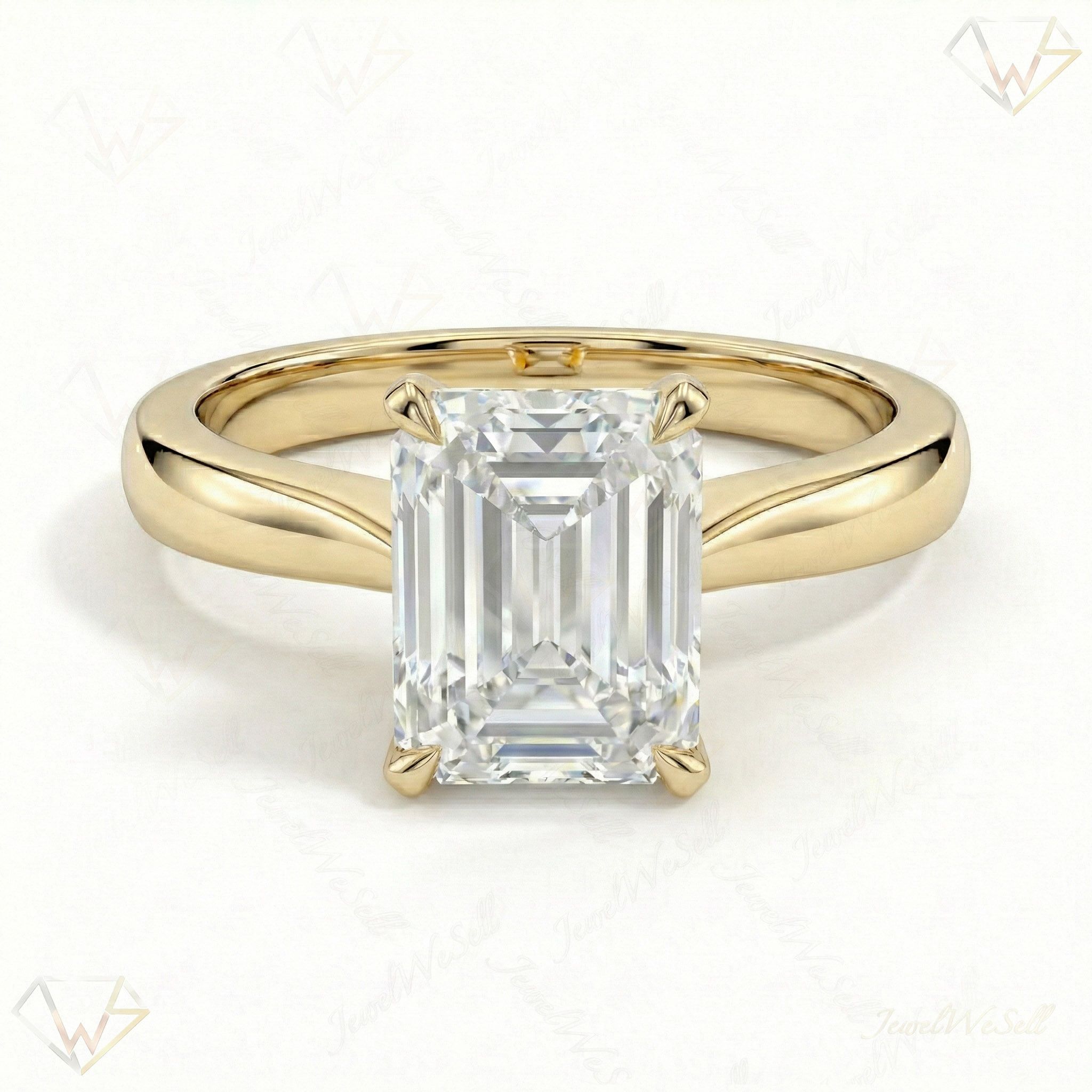3.00 ct EF VS Lab Grown Diamond Emerald Cut Prong Set Solitaire Engagement Ring in 10k Yellow Gold
