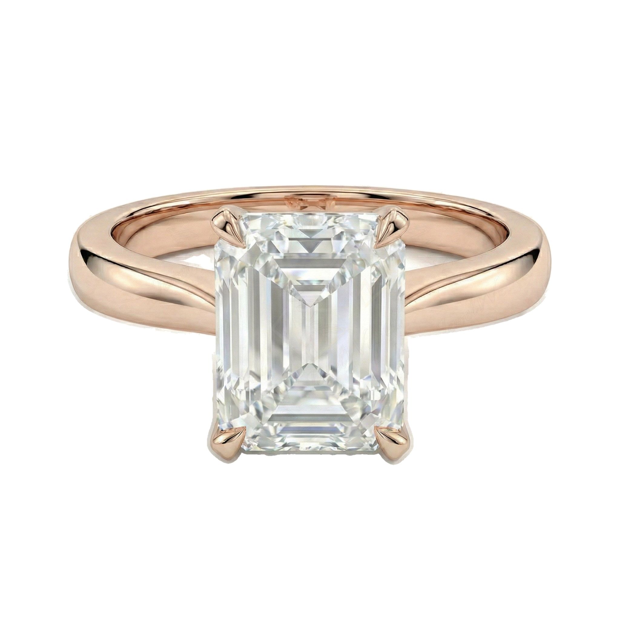 4.00 ct EF VS Lab Grown Diamond Emerald Cut Prong Set Solitaire Engagement Ring in 10k Rose Gold