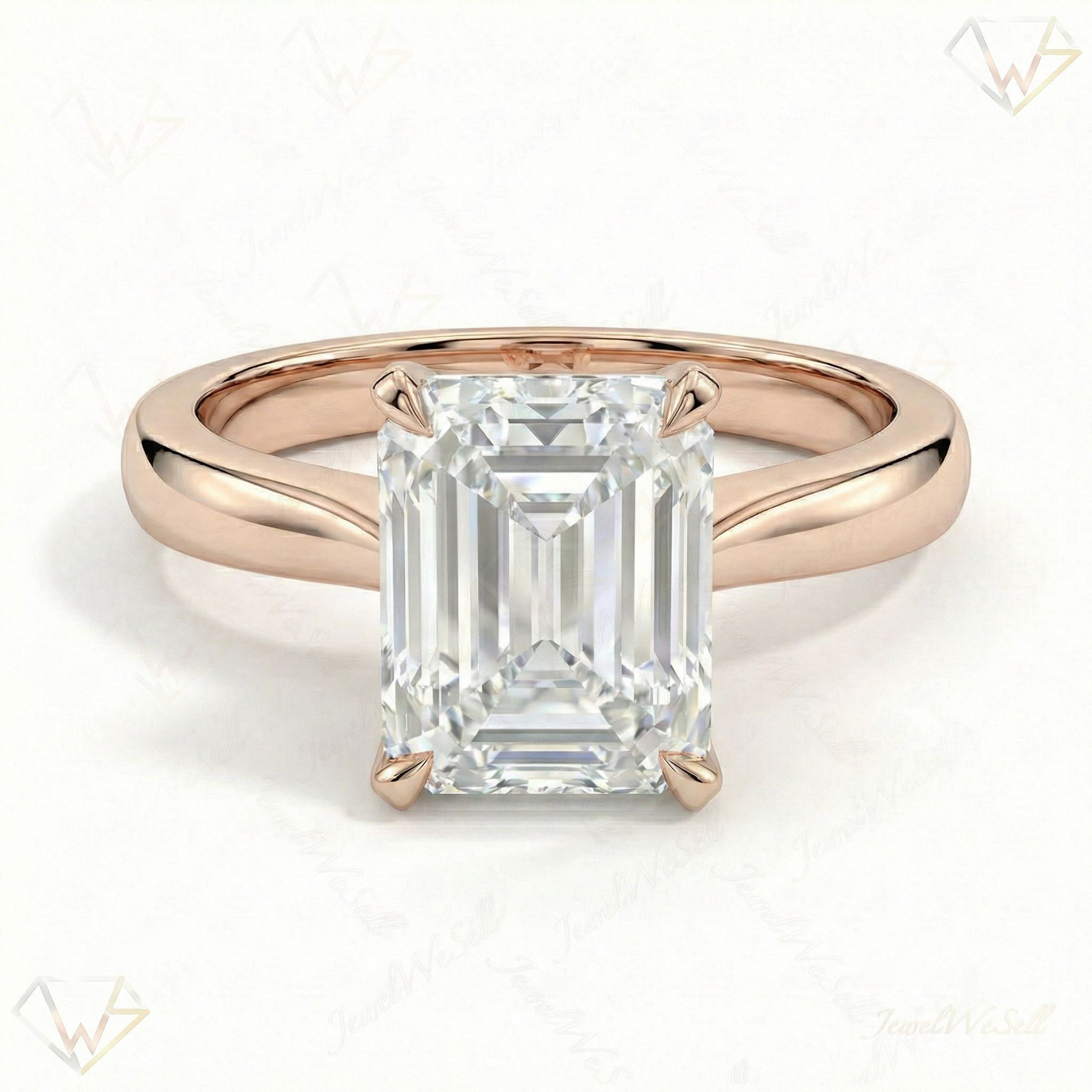 4.00 ct EF VS Lab Grown Diamond Emerald Cut Prong Set Solitaire Engagement Ring in 14k Rose Gold