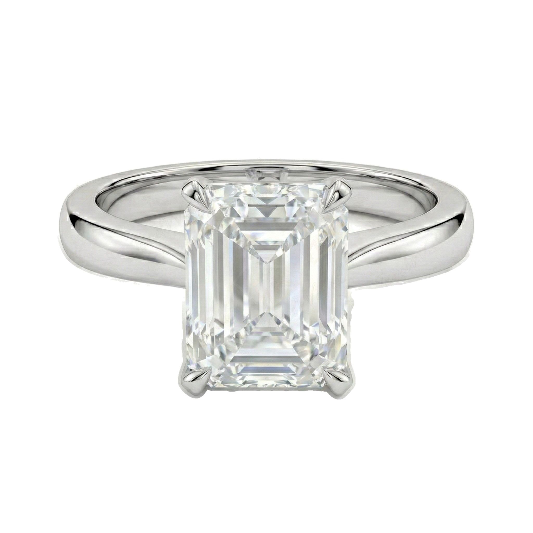 4.00 ct EF VS Lab Grown Diamond Emerald Cut Prong Set Solitaire Engagement Ring in 10k White Gold
