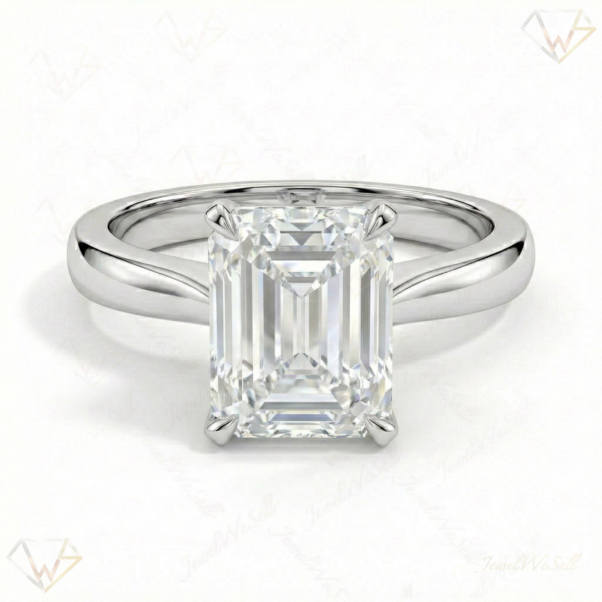 4.00 ct EF VS Lab Grown Diamond Emerald Cut Prong Set Solitaire Engagement Ring in 10k White Gold