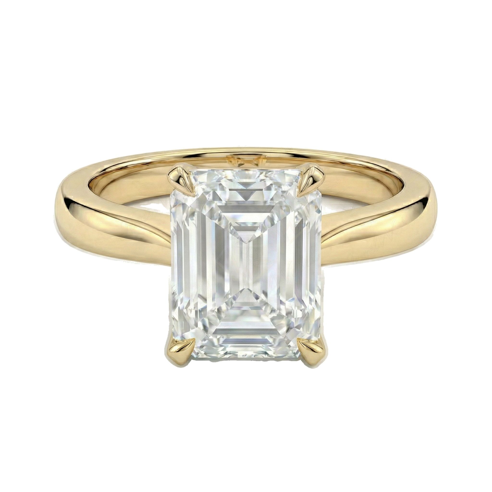 4.00 ct EF VS Lab Grown Diamond Emerald Cut Prong Set Solitaire Engagement Ring in 10k Yellow Gold