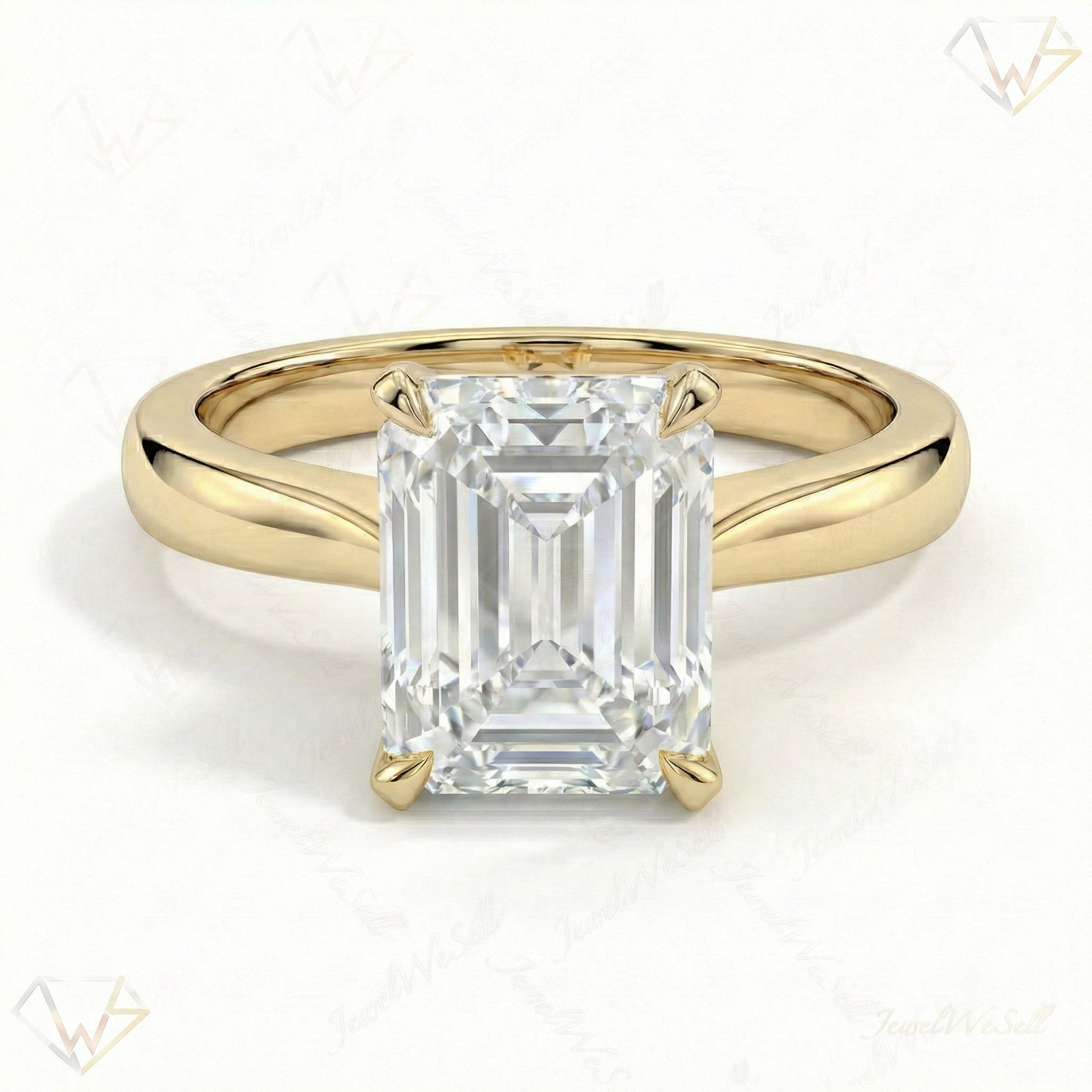 4.00 ct EF VS Lab Grown Diamond Emerald Cut Prong Set Solitaire Engagement Ring in 10k Yellow Gold