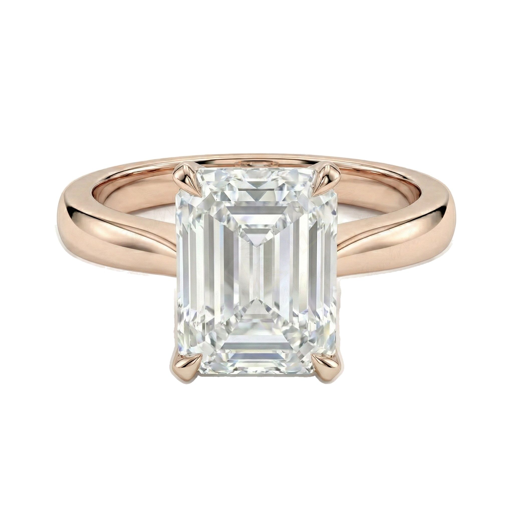 5.00 ct EF VS Lab Grown Diamond Emerald Cut Prong Set Solitaire Engagement Ring in 10k Rose Gold
