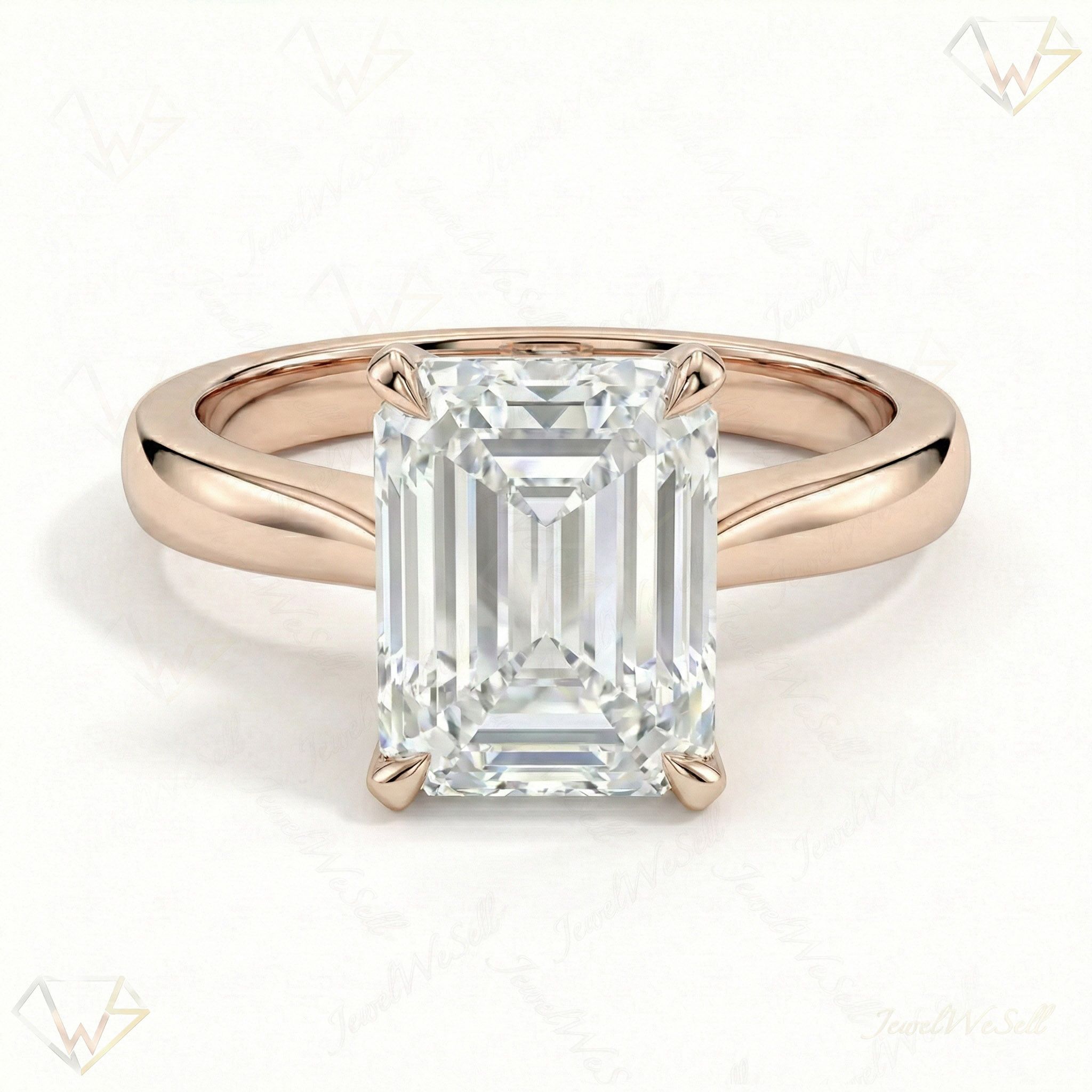 5.00 ct EF VS Lab Grown Diamond Emerald Cut Prong Set Solitaire Engagement Ring in 10k Rose Gold