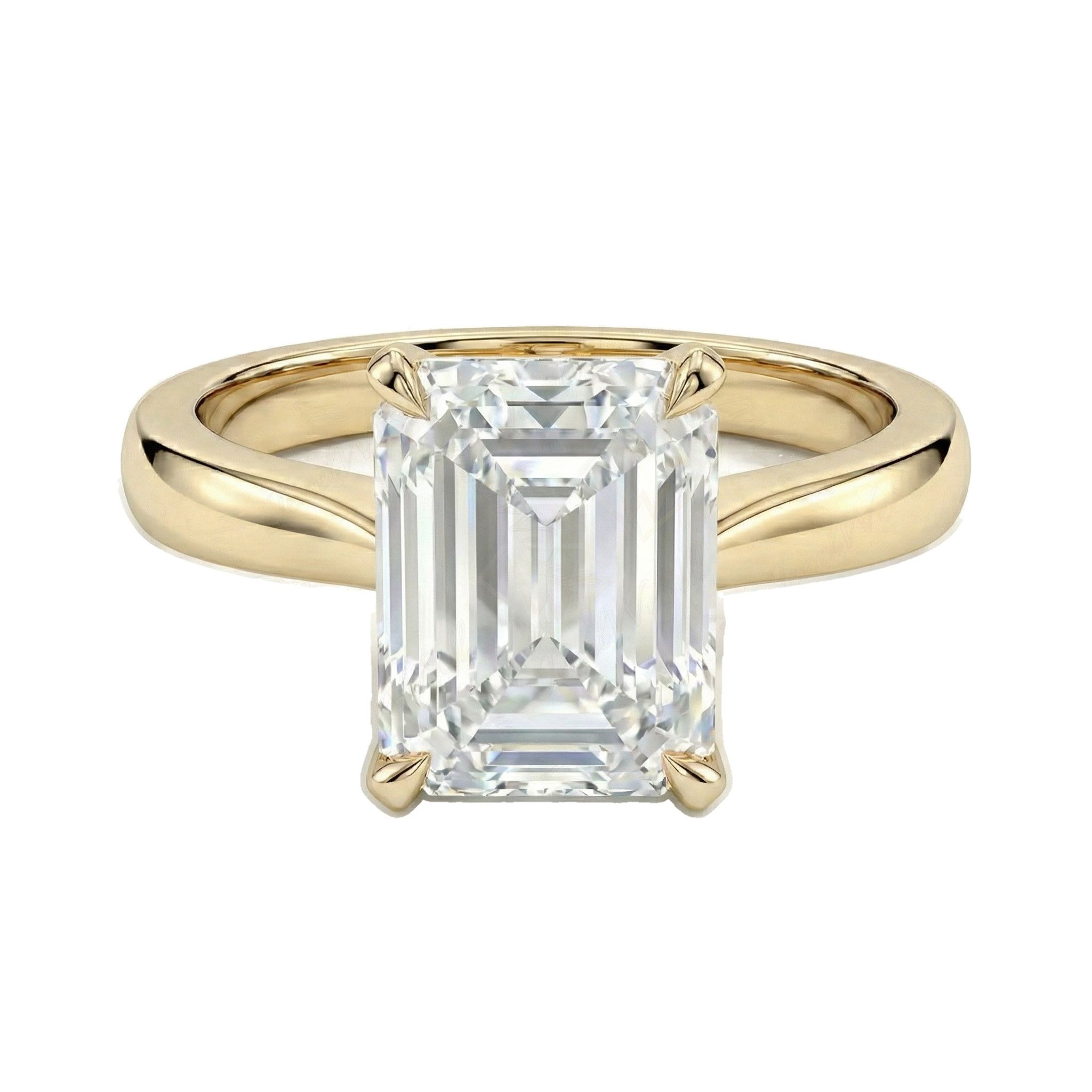 5.00 ct EF VS Lab Grown Diamond Emerald Cut Prong Set Solitaire Engagement Ring in 14k Yellow Gold