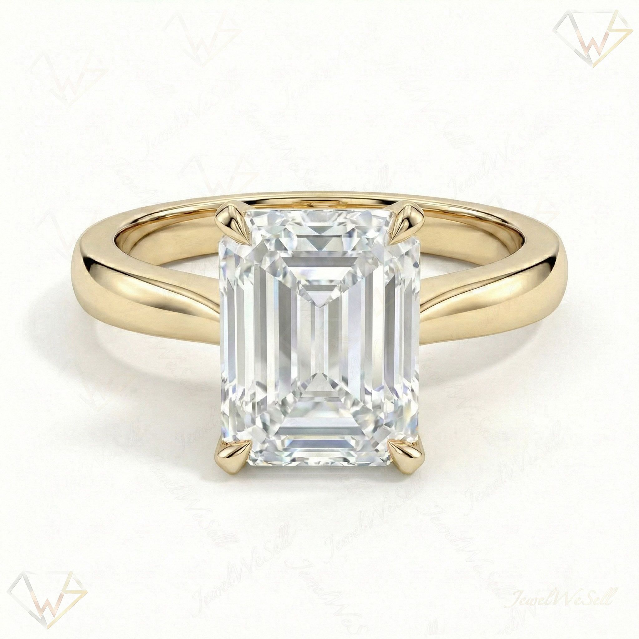 5.00 ct EF VS Lab Grown Diamond Emerald Cut Prong Set Solitaire Engagement Ring in 10k Yellow Gold