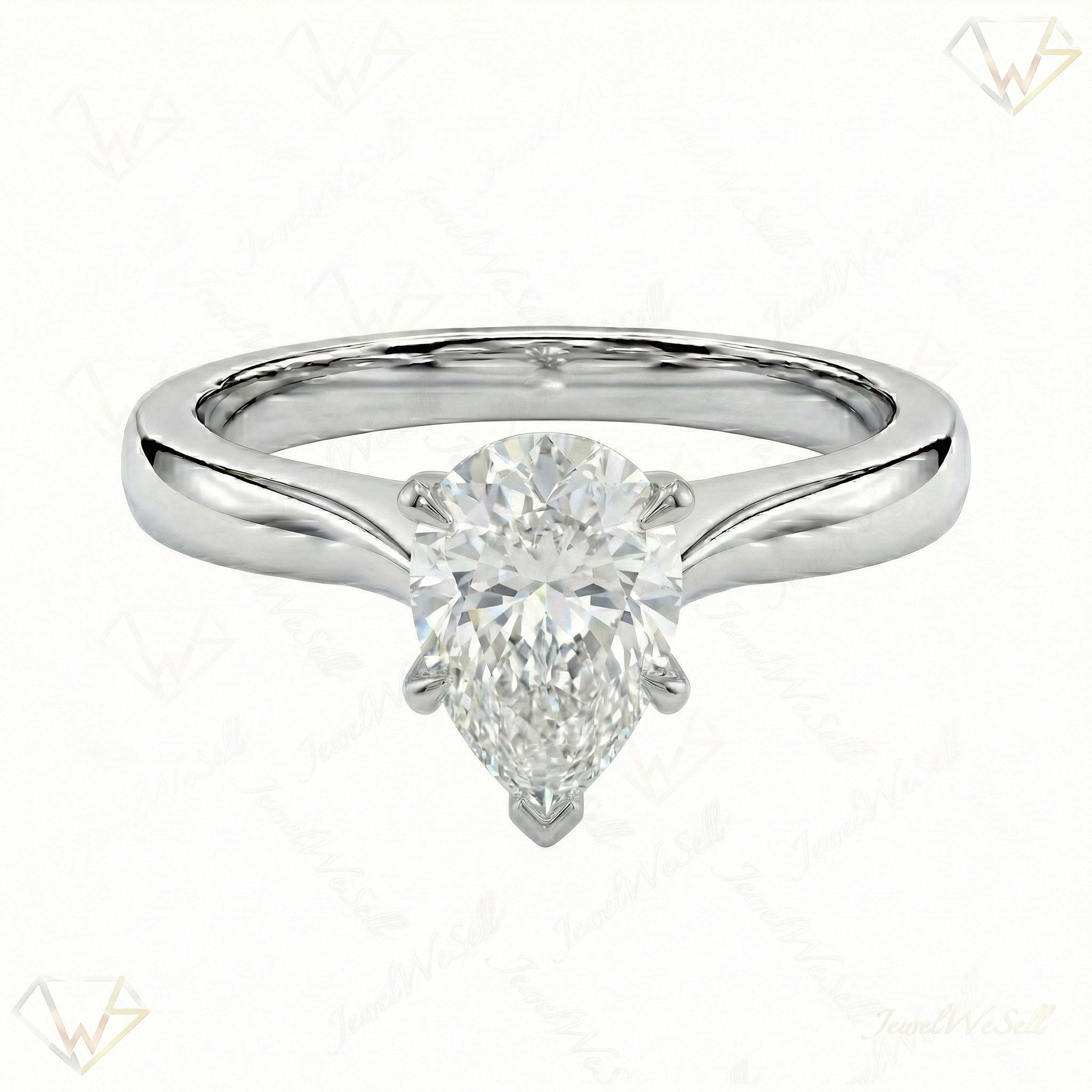 1.00 ct EF VS Lab Grown Diamond Pear Cut Prong Set Solitaire Engagement Ring in 14k White Gold